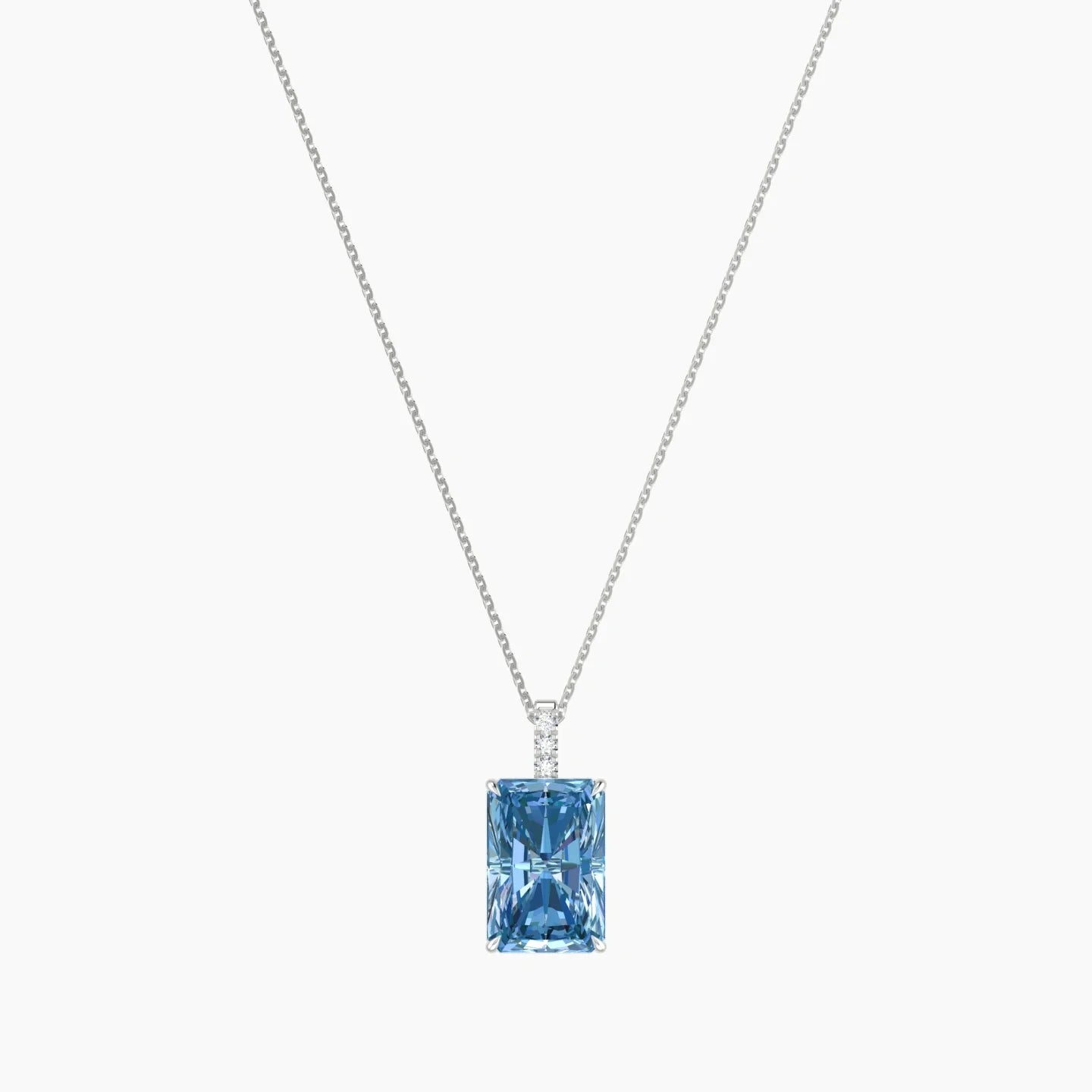 Paved Hanging Solitaire | 18k White Gold 5 ct Blue Lab Diamond Radiant Cut Pendant