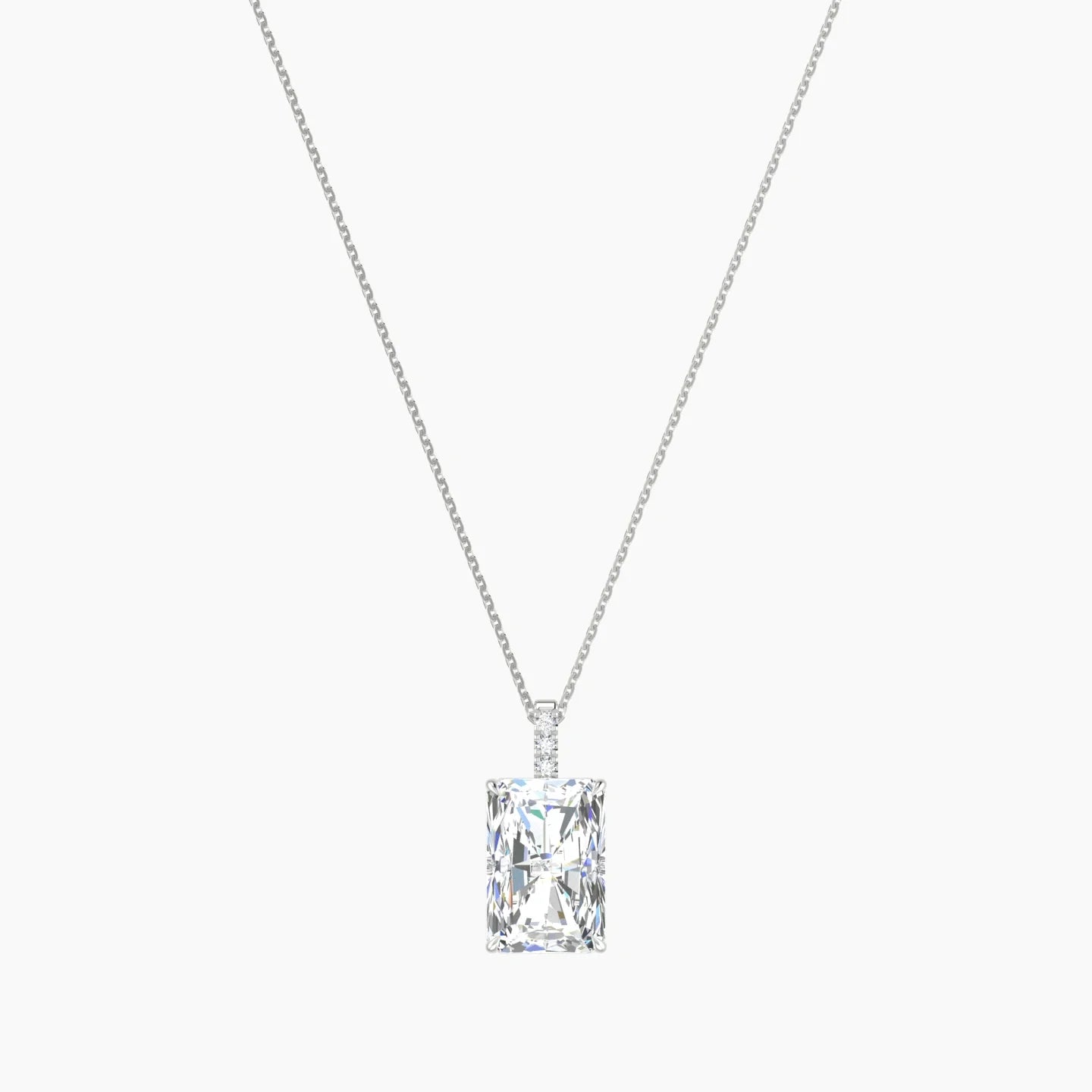 Paved Hanging Solitaire | 18k White Gold 5 ct Lab Diamond Radiant Cut Pendant