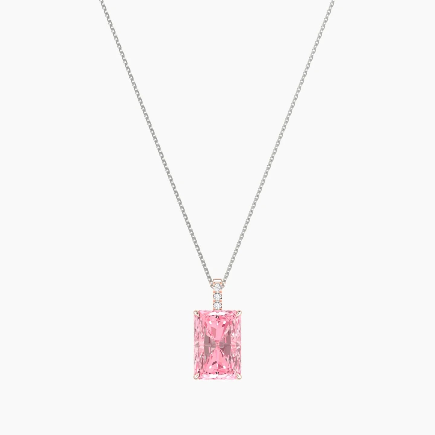 Paved Hanging Solitaire | 18k White & Rose Gold 5 ct Pink Lab Diamond Radiant Cut Pendant