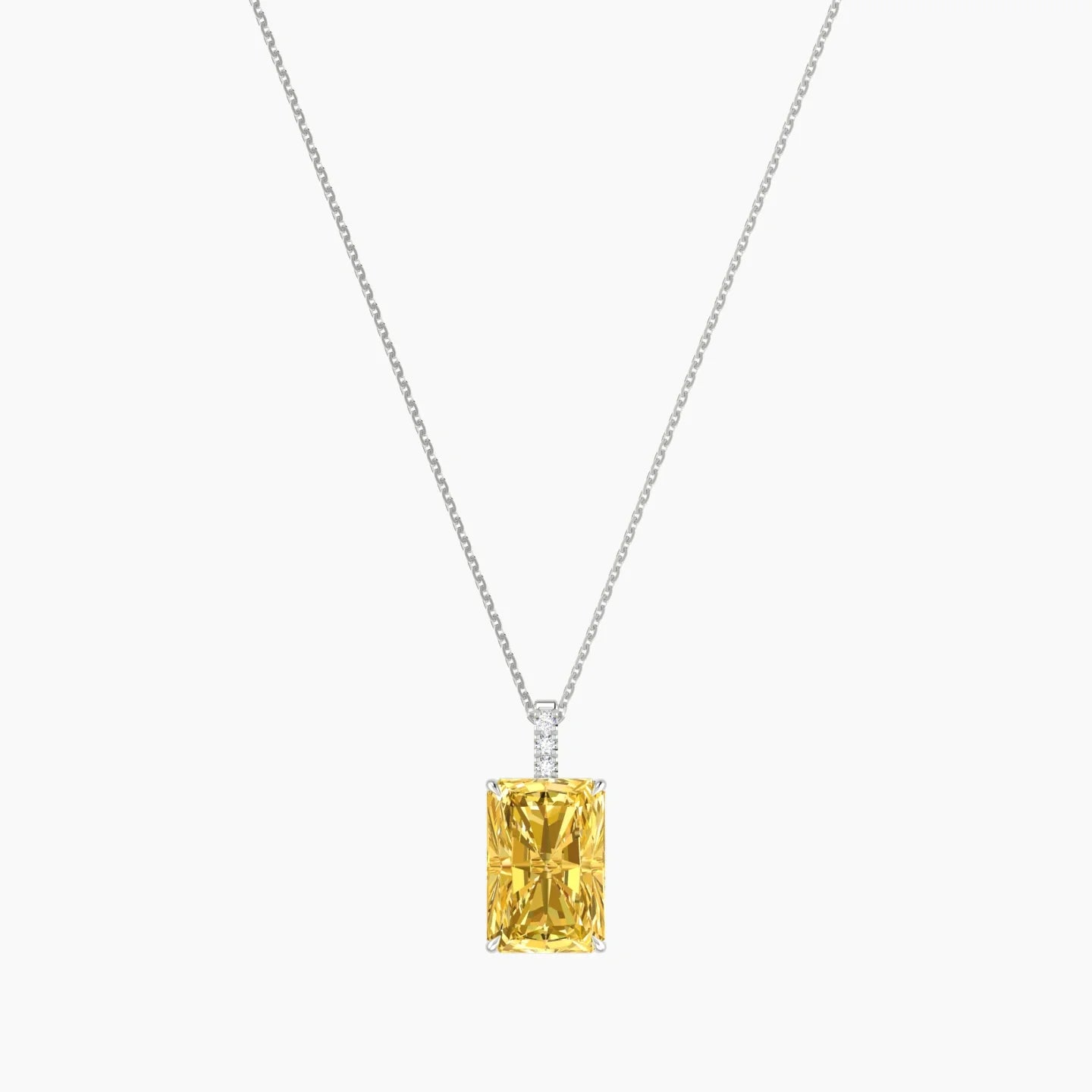 Paved Hanging Solitaire | 18k White Gold 5 ct Yellow Lab Diamond Radiant Cut Pendant