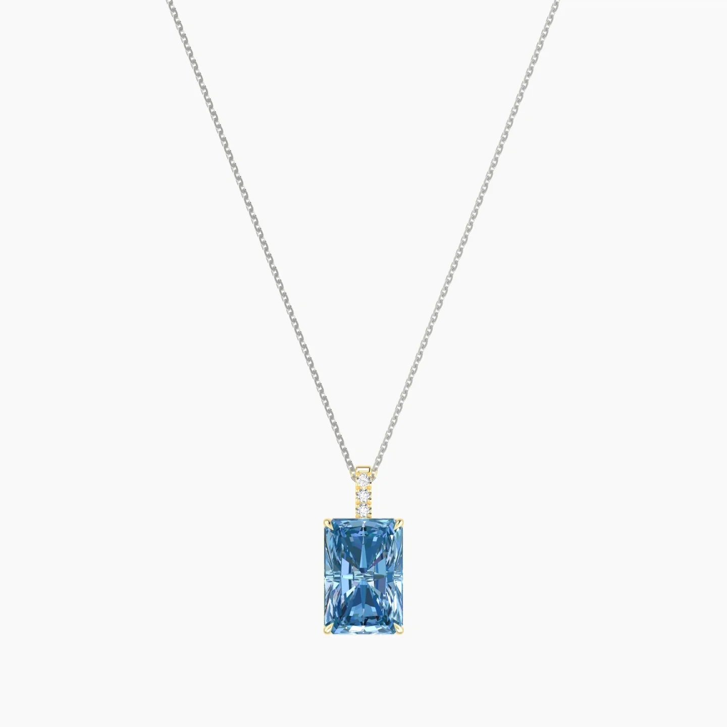 Paved Hanging Solitaire | 18k White & Yellow Gold 5 ct Blue Lab Diamond Radiant Cut Pendant