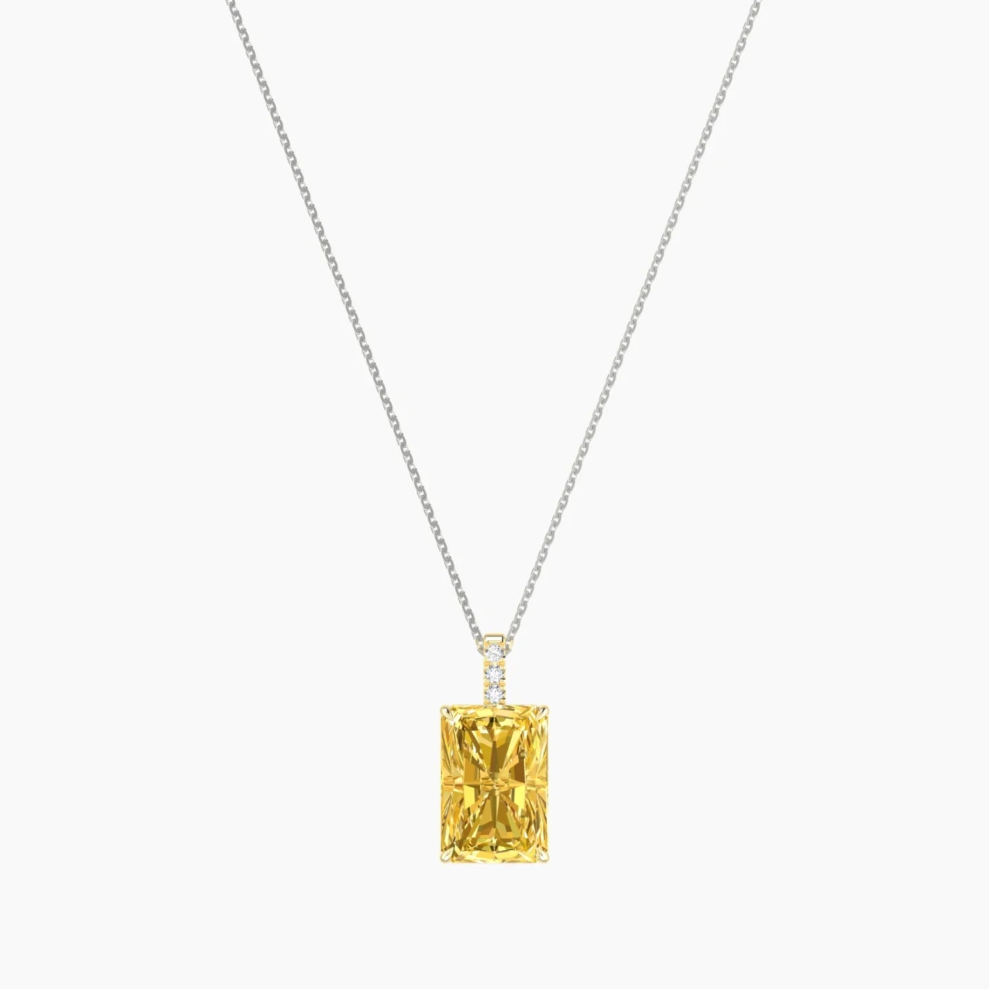 Paved Hanging Solitaire | 18k White & Yellow Gold 5 ct Yellow Lab Diamond Radiant Cut Pendant