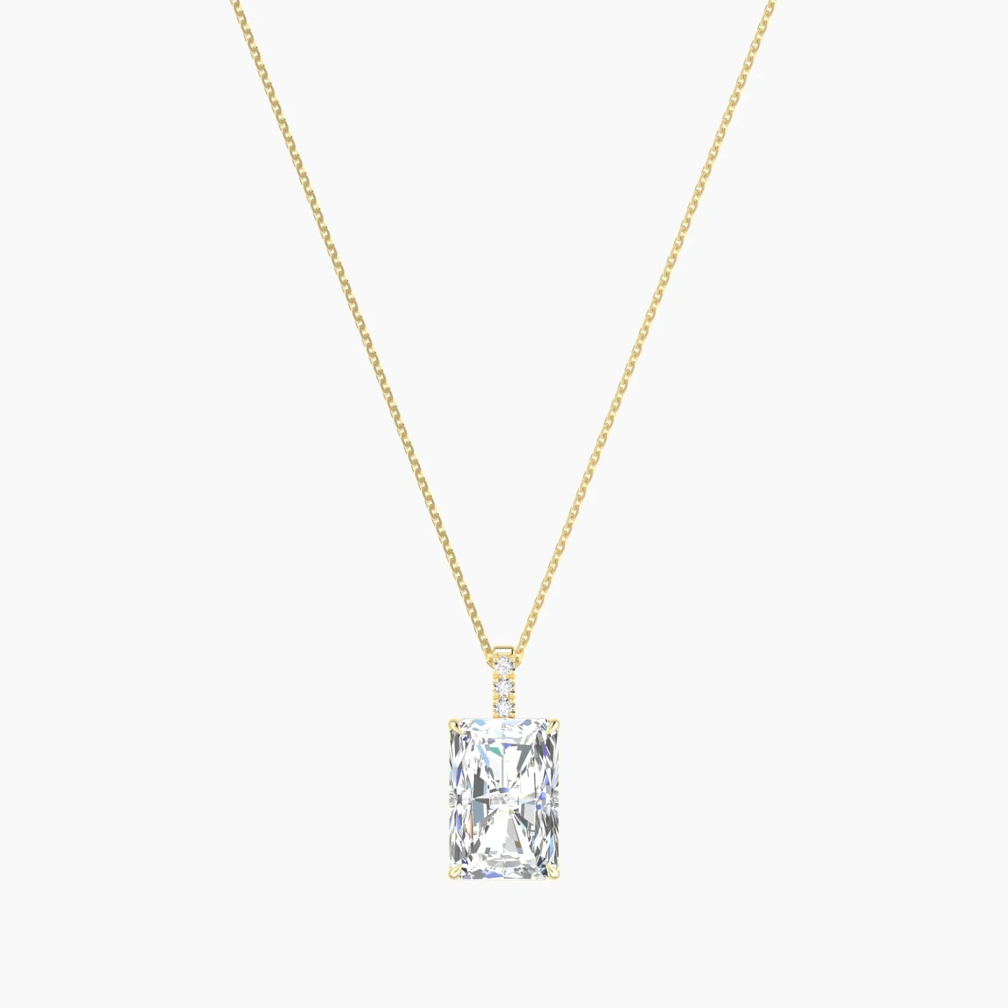 Paved Hanging Solitaire | 18k Yellow Gold 5 ct Lab Diamond Radiant Cut Pendant
