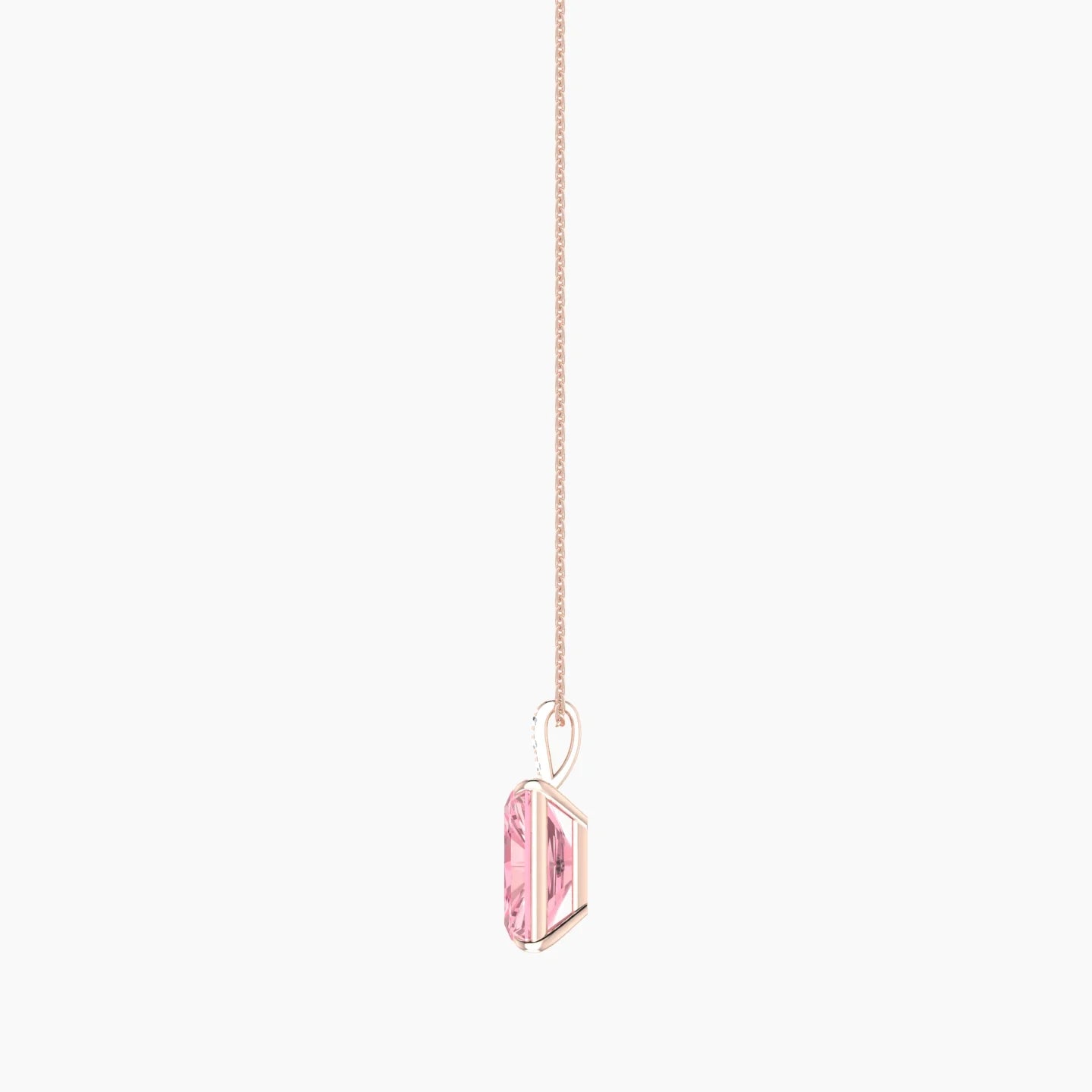 Paved Hanging Solitaire | 18k Rose Gold 5 ct Pink Lab Diamond Radiant Cut Pendant