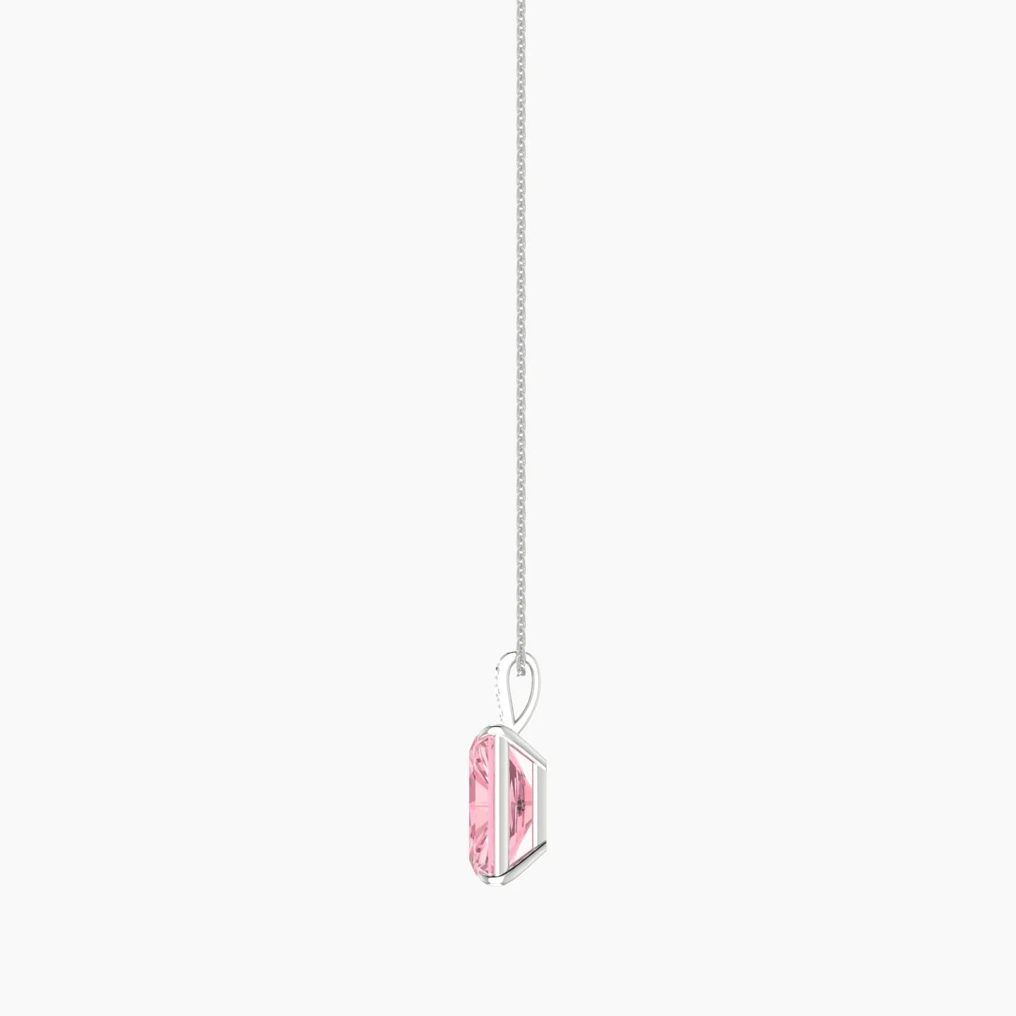 Paved Hanging Solitaire | 18k White Gold 5 ct Pink Lab Diamond Radiant Cut Pendant
