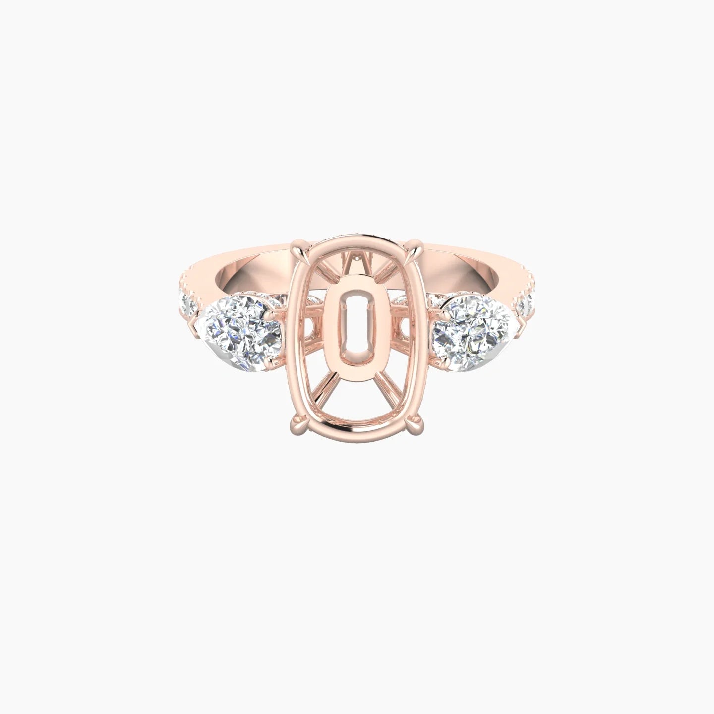 Pear Trilogy with Reverse Shank | 18k Rose Gold 5-7.99 ct Cushion Cut Ring Setting