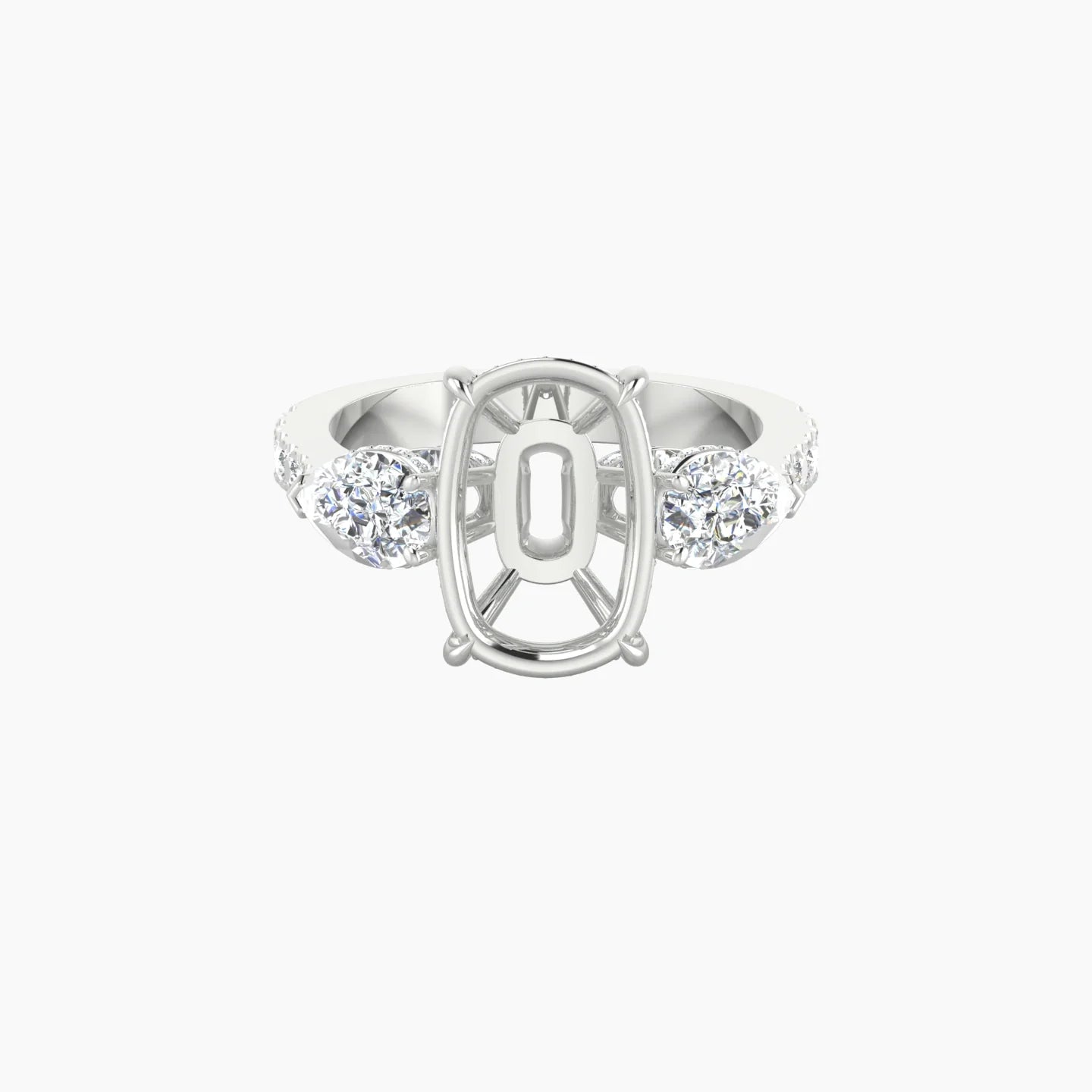 Pear Trilogy with Reverse Shank | 18k White Gold 5-7.99 ct Cushion Cut Ring Setting