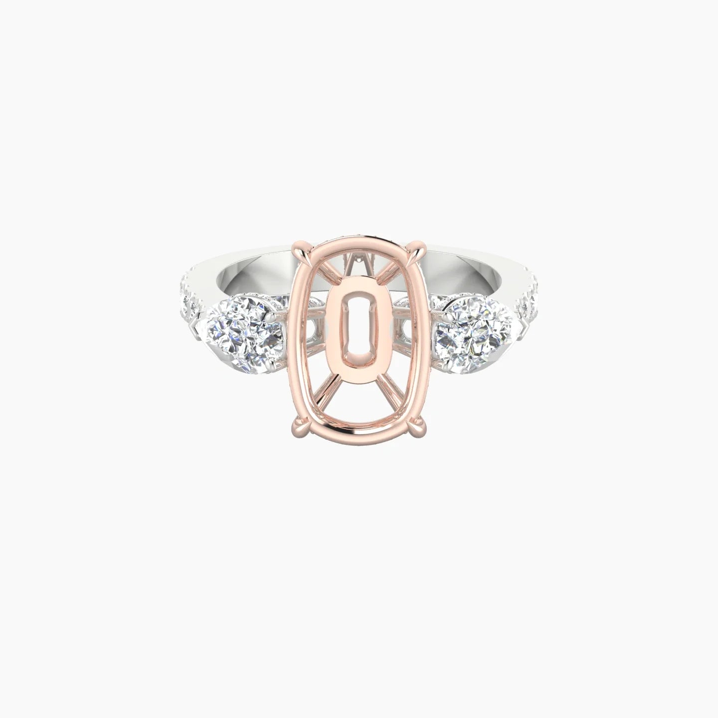 Pear Trilogy with Reverse Shank | 18k White & Rose Gold 5-7.99 ct Cushion Cut Ring Setting