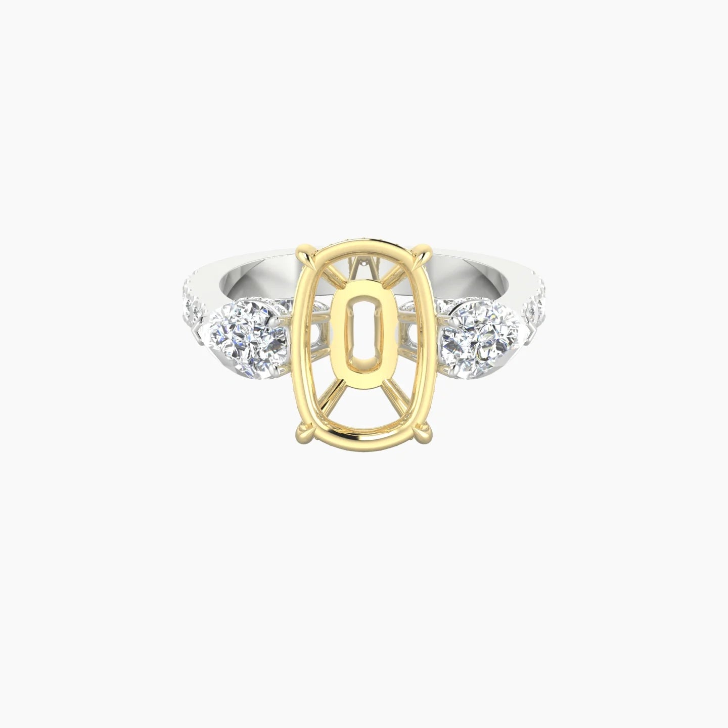Pear Trilogy with Reverse Shank | 18k White & Yellow Gold 5-7.99 ct Cushion Cut Ring Setting