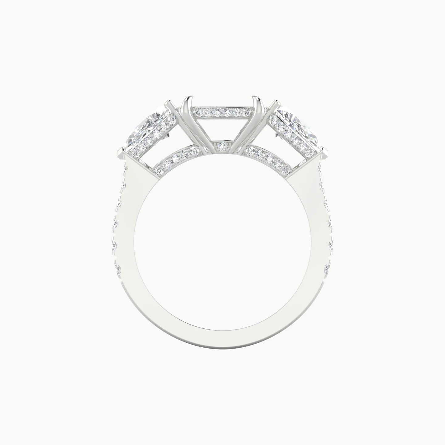 Pear Trilogy with Reverse Shank | 18k White Gold 5-7.99 ct Cushion Cut Ring Setting