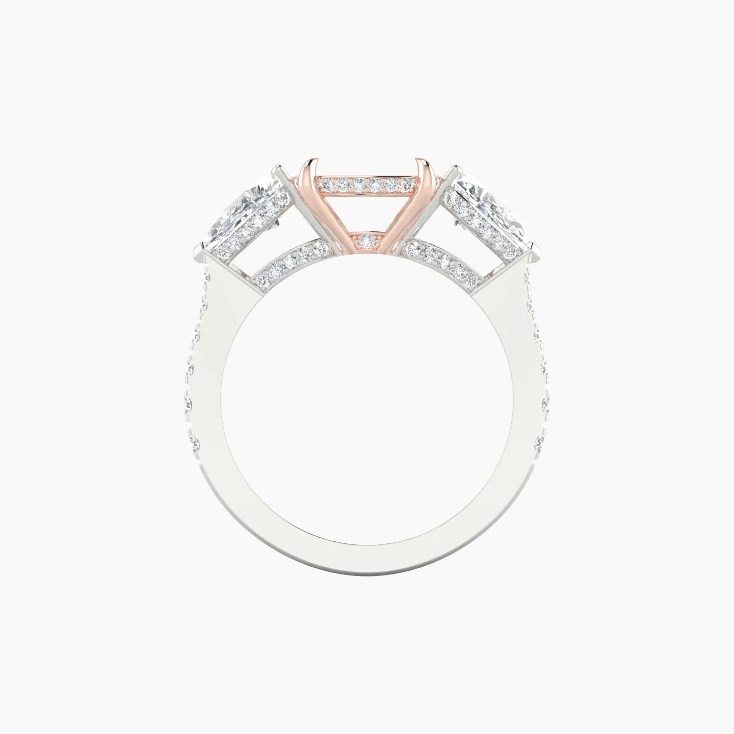 Pear Trilogy with Reverse Shank | 18k White & Rose Gold 5-7.99 ct Cushion Cut Ring Setting
