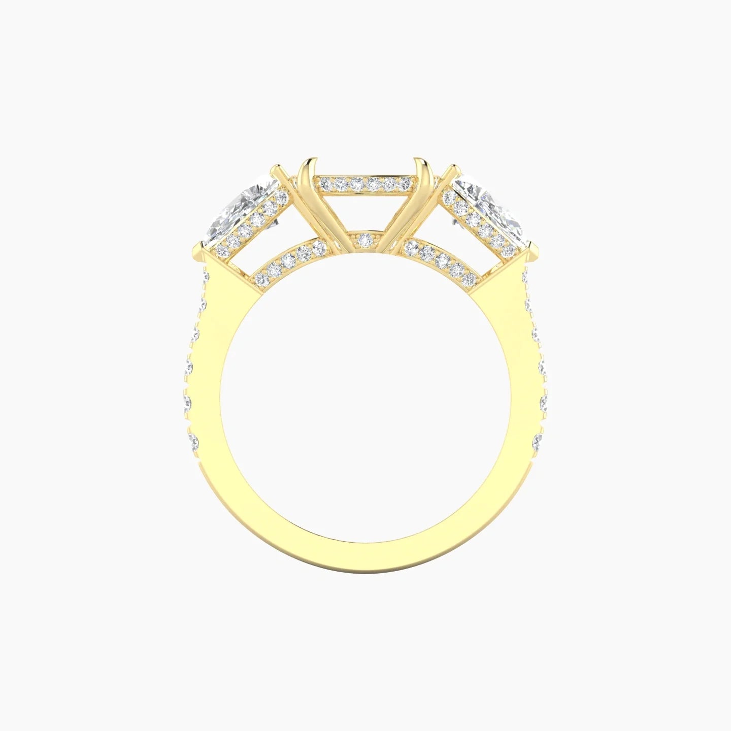 Pear Trilogy with Reverse Shank | 18k Yellow Gold 5-7.99 ct Cushion Cut Ring Setting