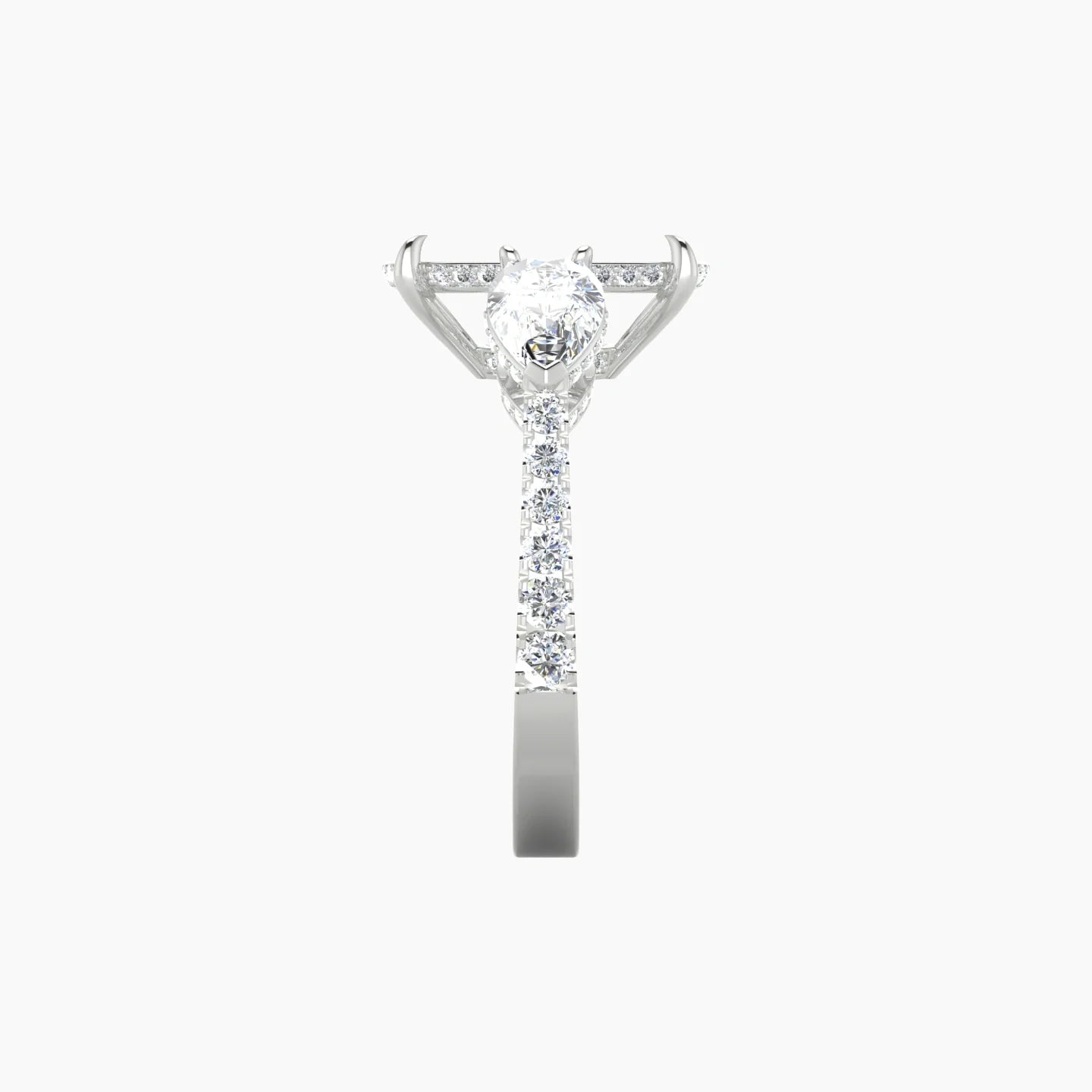 Pear Trilogy with Reverse Shank | 18k White Gold 5-7.99 ct Cushion Cut Ring Setting