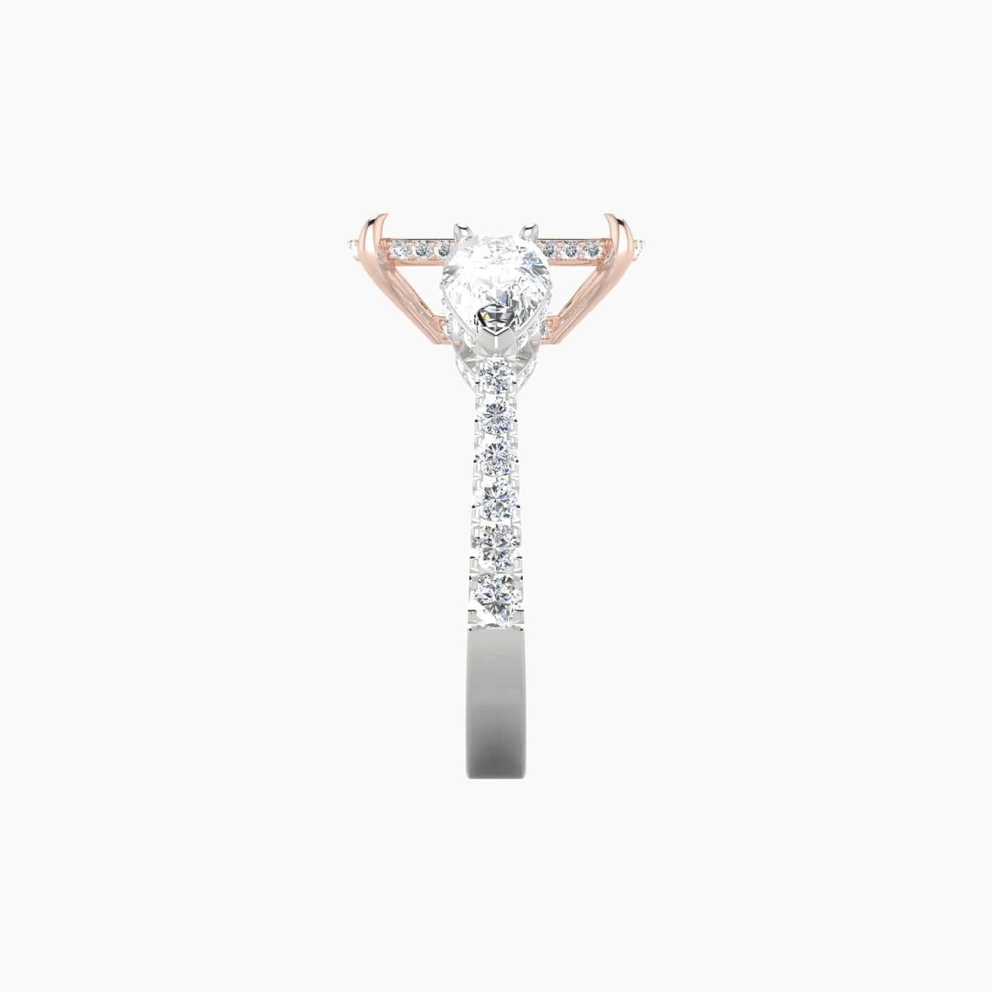 Pear Trilogy with Reverse Shank | 18k White & Rose Gold 5-7.99 ct Cushion Cut Ring Setting