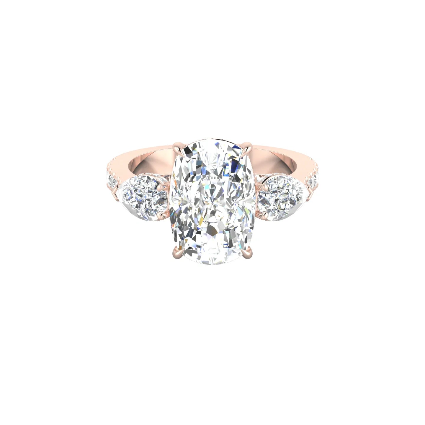 Pear Trilogy with Reverse Shank | 18k Rose Gold 5 ct Cushion Cut Ring