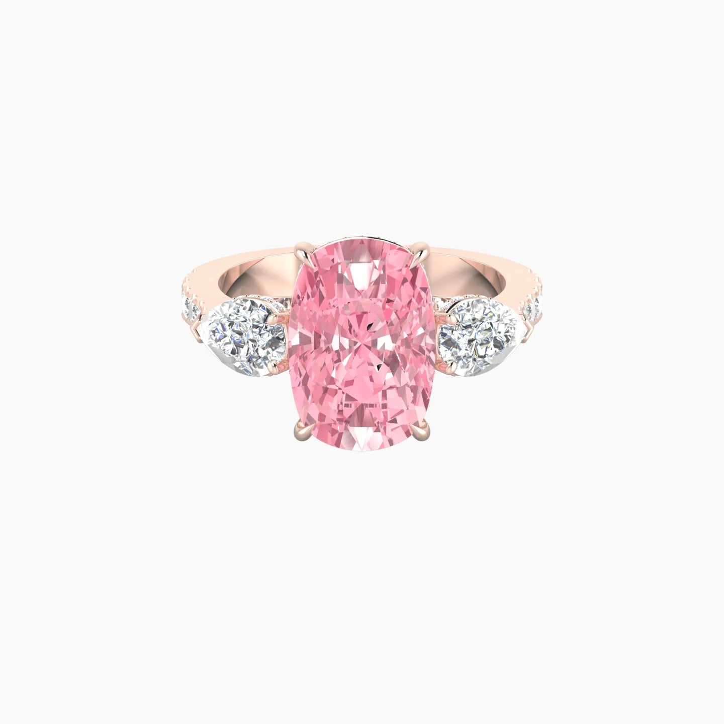 Intricate Pear Trilogy with Reverse Shank | 18k Rose Gold 5 ct Cushion White Lab Diamond Ring