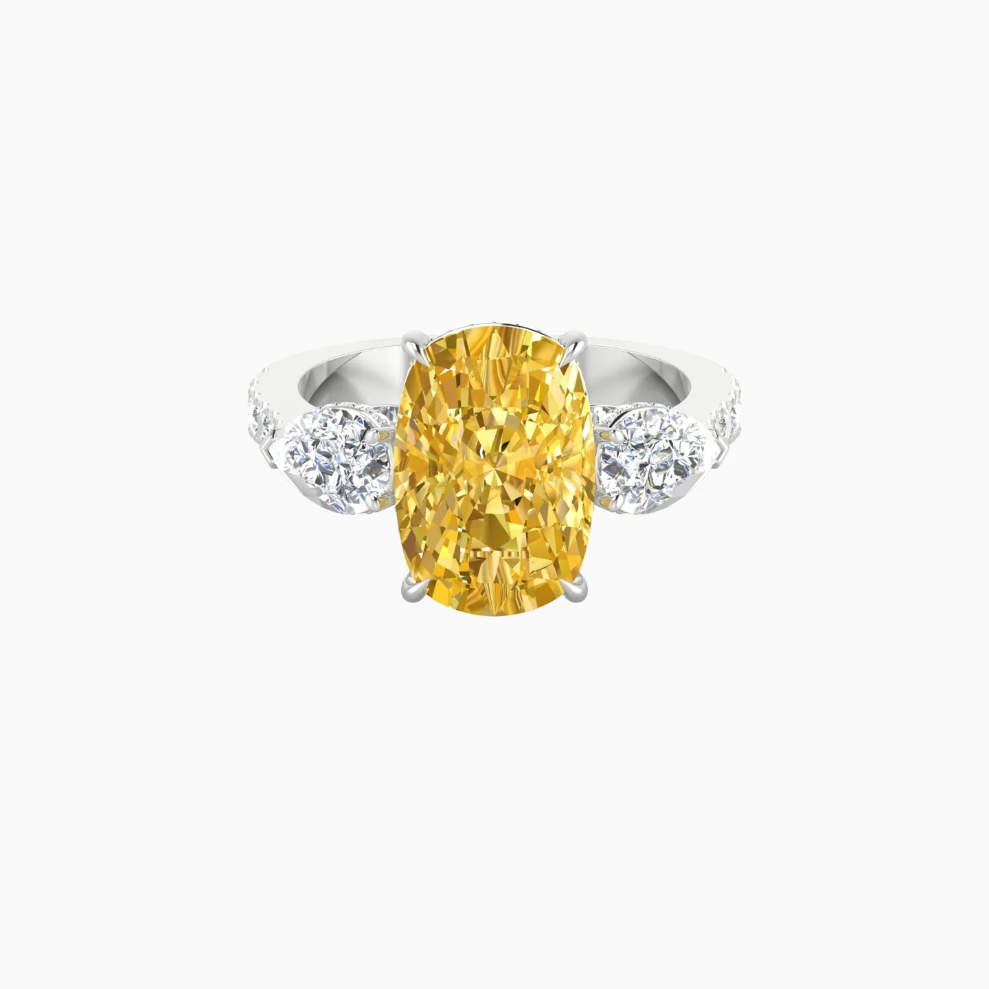 Pear Trilogy with Reverse Shank | 18k White Gold 5 ct Cushion Cut Ring