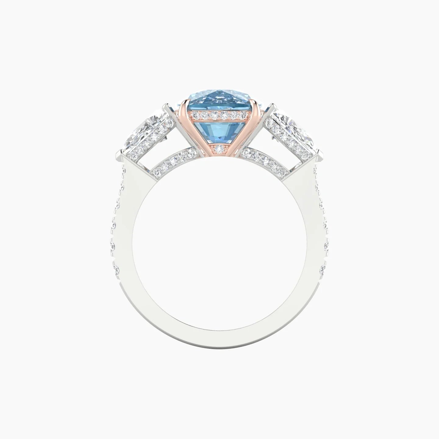 Pear Trilogy with Reverse Shank | 18k White & Rose Gold 5 ct Cushion Cut Ring