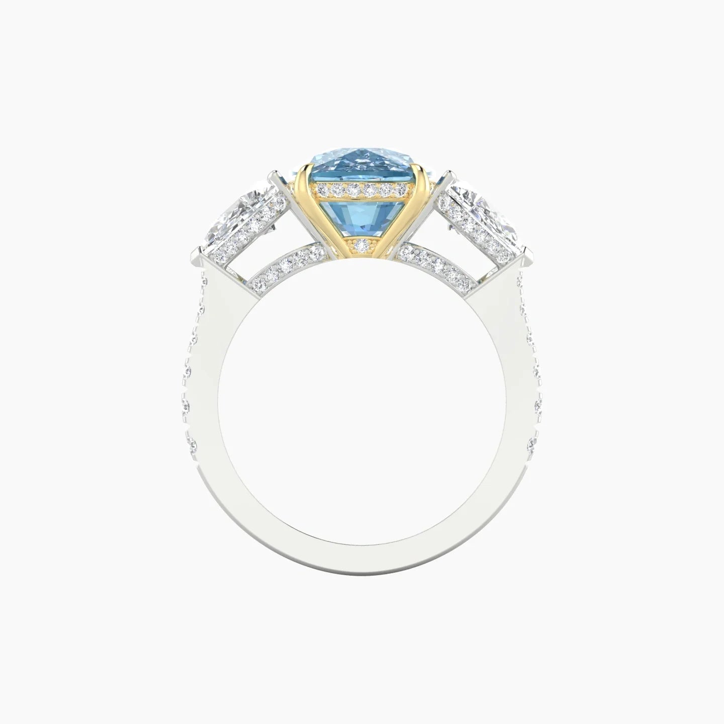 Pear Trilogy with Reverse Shank | 18k White & Yellow Gold 5 ct Cushion Cut Ring