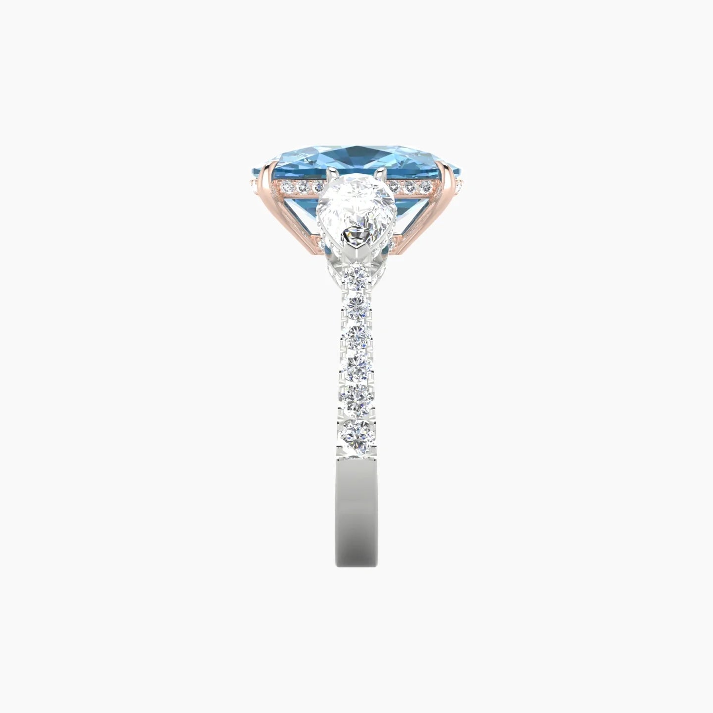 Pear Trilogy with Reverse Shank | 18k White & Rose Gold 5 ct Cushion Cut Ring