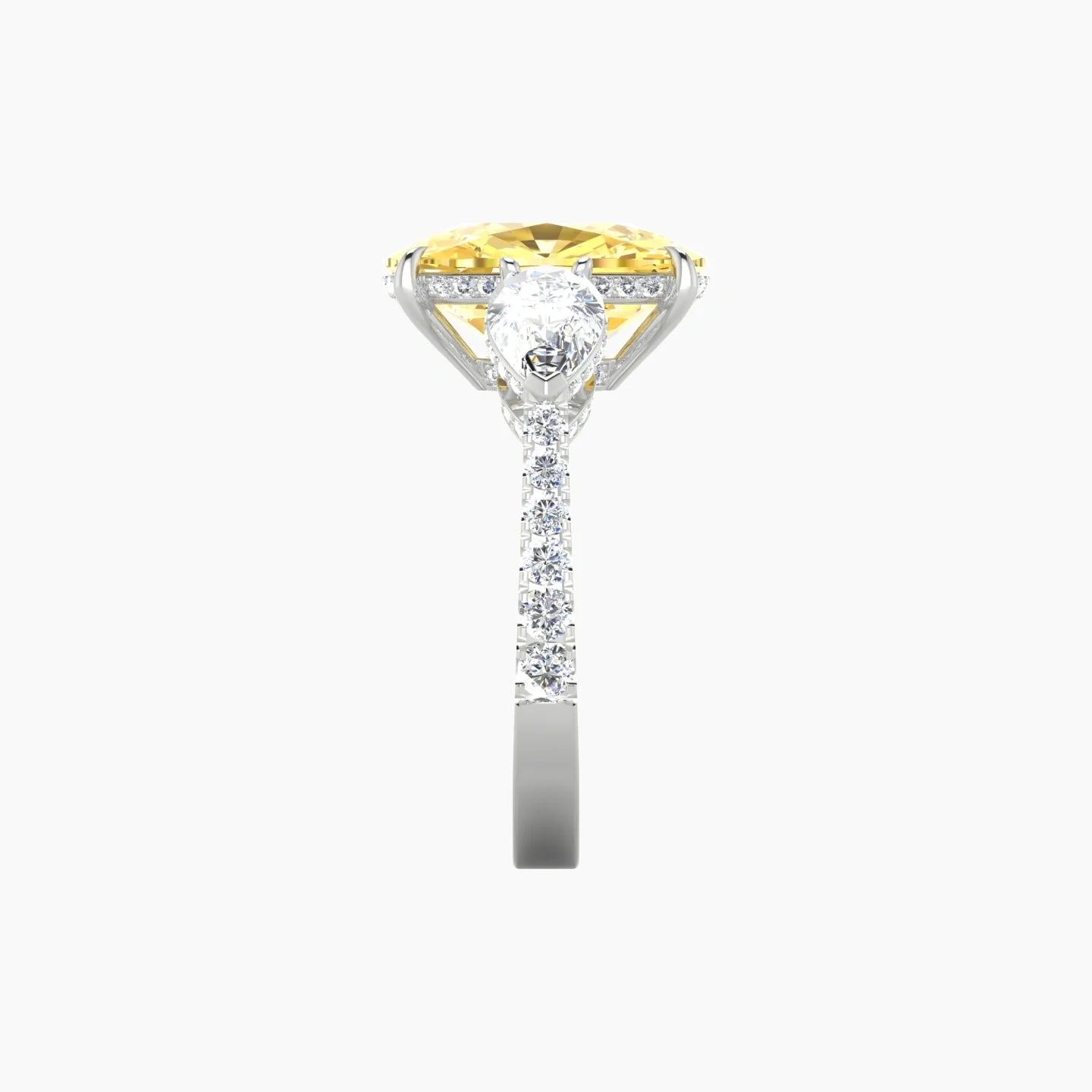 Pear Trilogy with Reverse Shank | 18k White Gold 5 ct Cushion Cut Ring