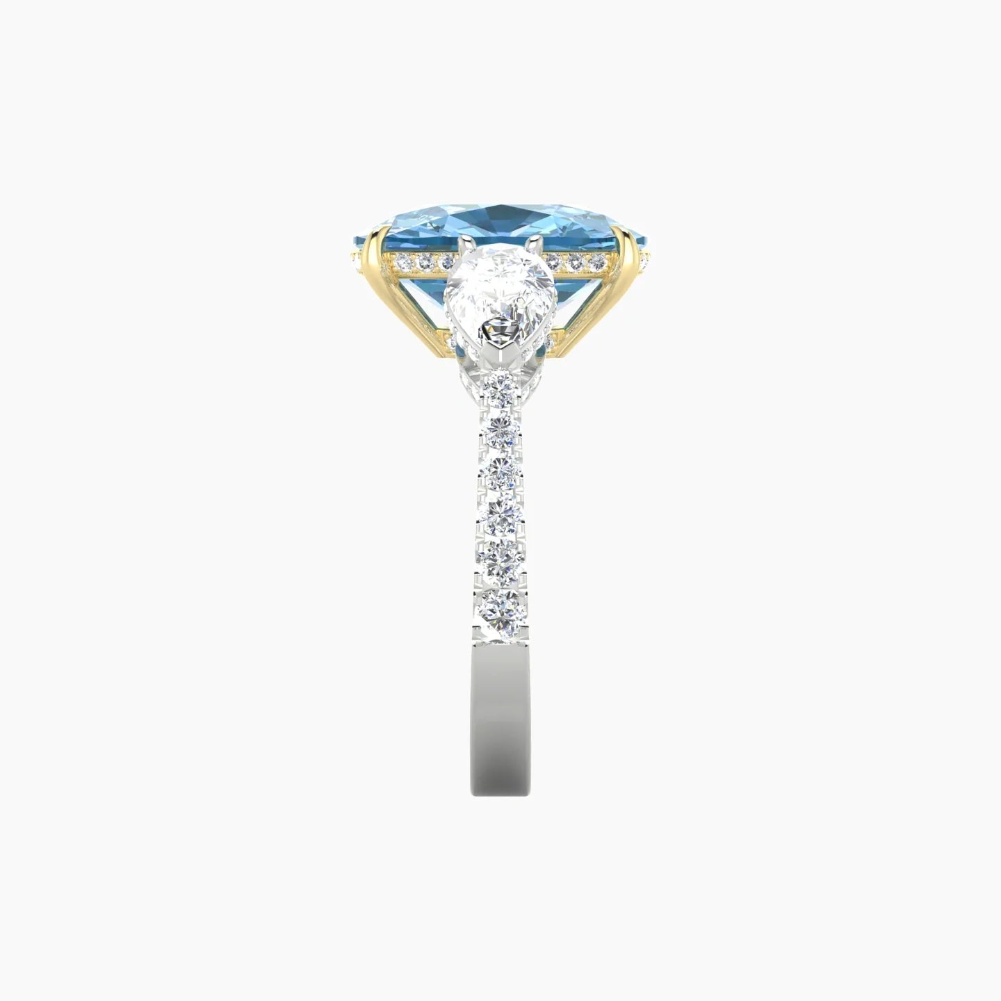 Pear Trilogy with Reverse Shank | 18k White & Yellow Gold 5 ct Cushion Cut Ring