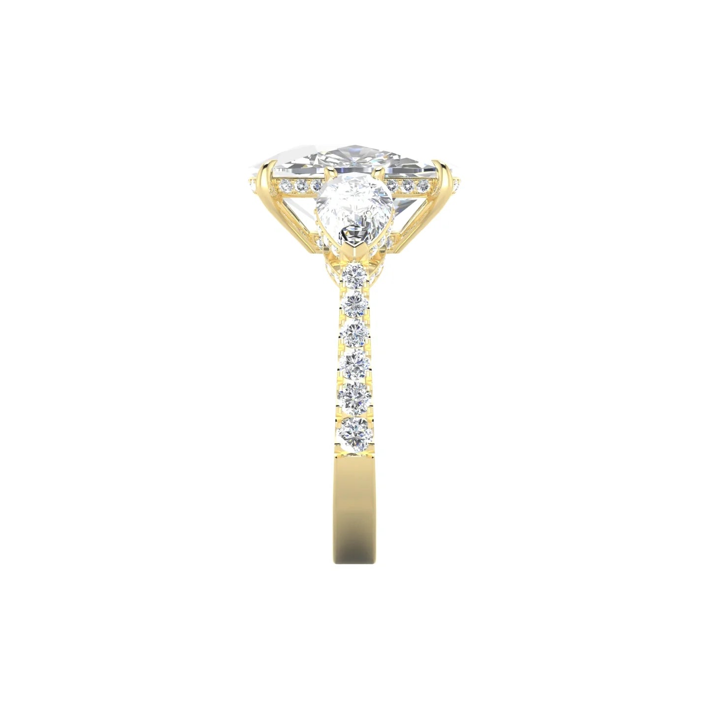 Pear Trilogy with Reverse Shank | 18k Yellow Gold 5 ct Cushion Cut Ring