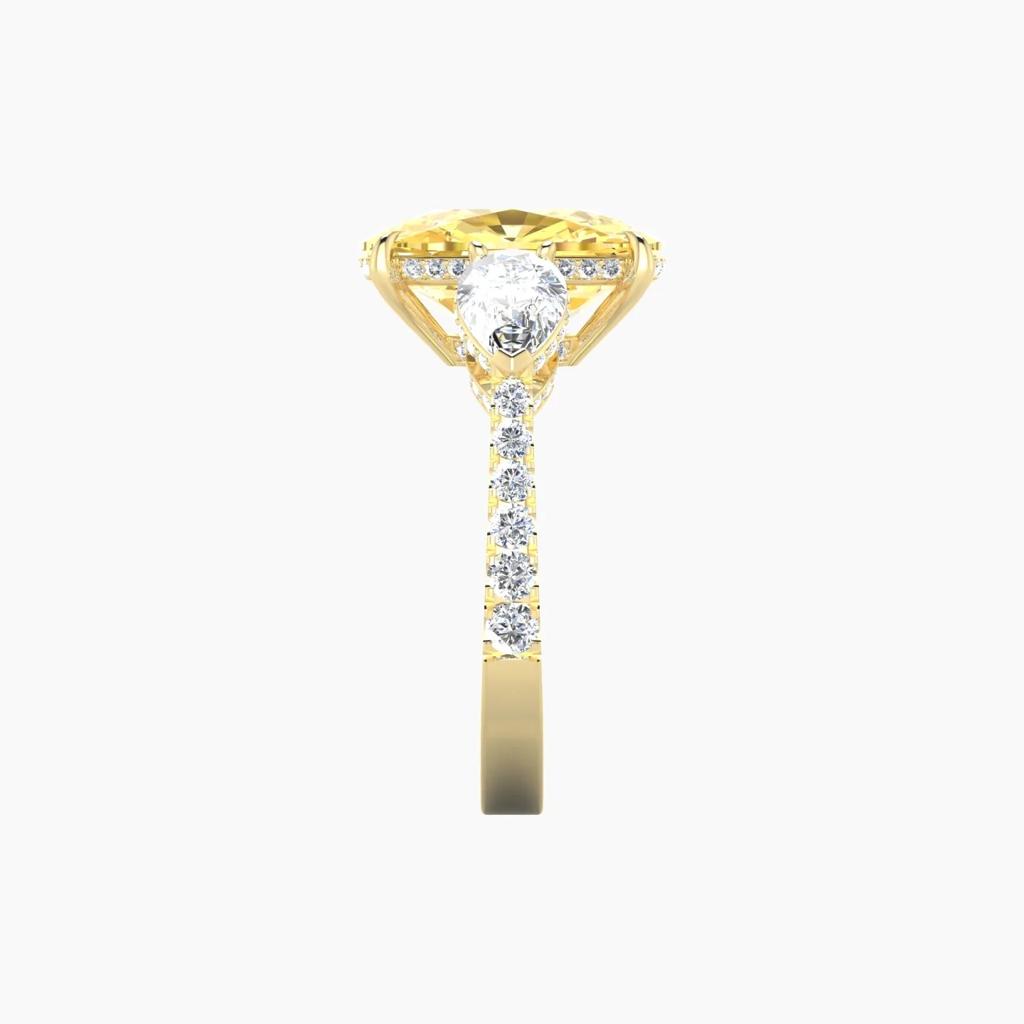 Pear Trilogy with Reverse Shank | 18k Yellow Gold 5 ct Cushion Cut Ring