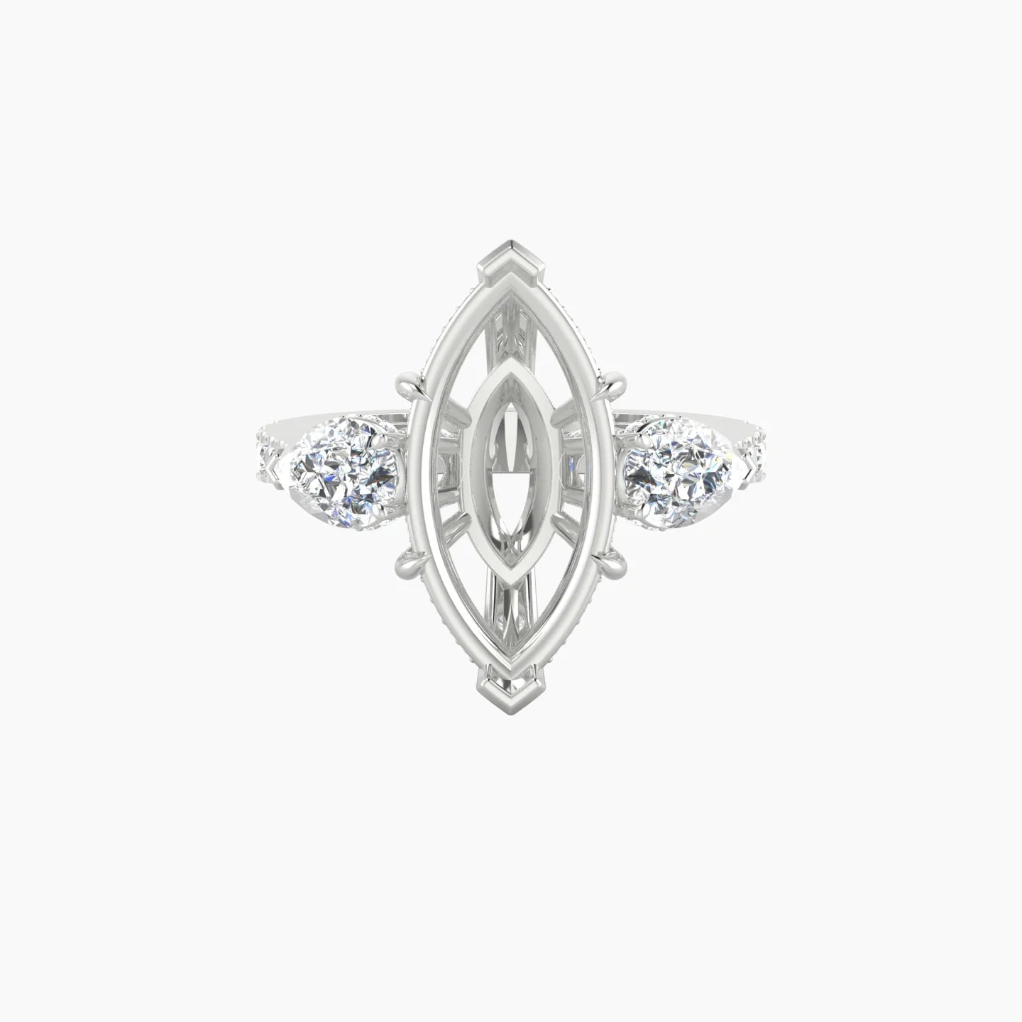 Pear Trilogy with Reverse Shank | 18k White Gold 5-7.99 ct Marquise Cut Ring Setting