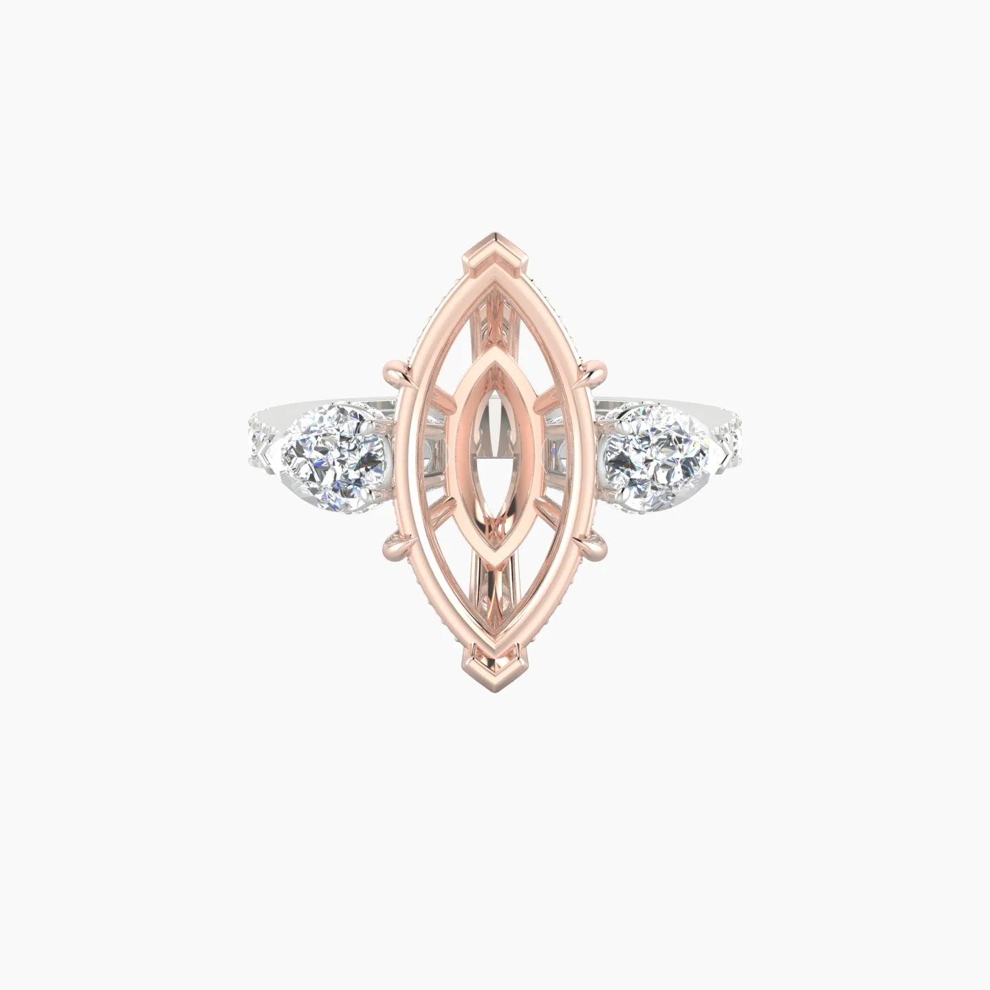 Pear Trilogy with Reverse Shank | 18k White & Rose Gold 5-7.99 ct Marquise Cut Ring Setting