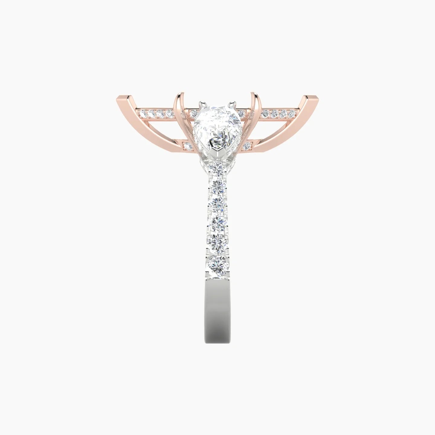 Pear Trilogy with Reverse Shank | 18k White & Rose Gold 5-7.99 ct Marquise Cut Ring Setting