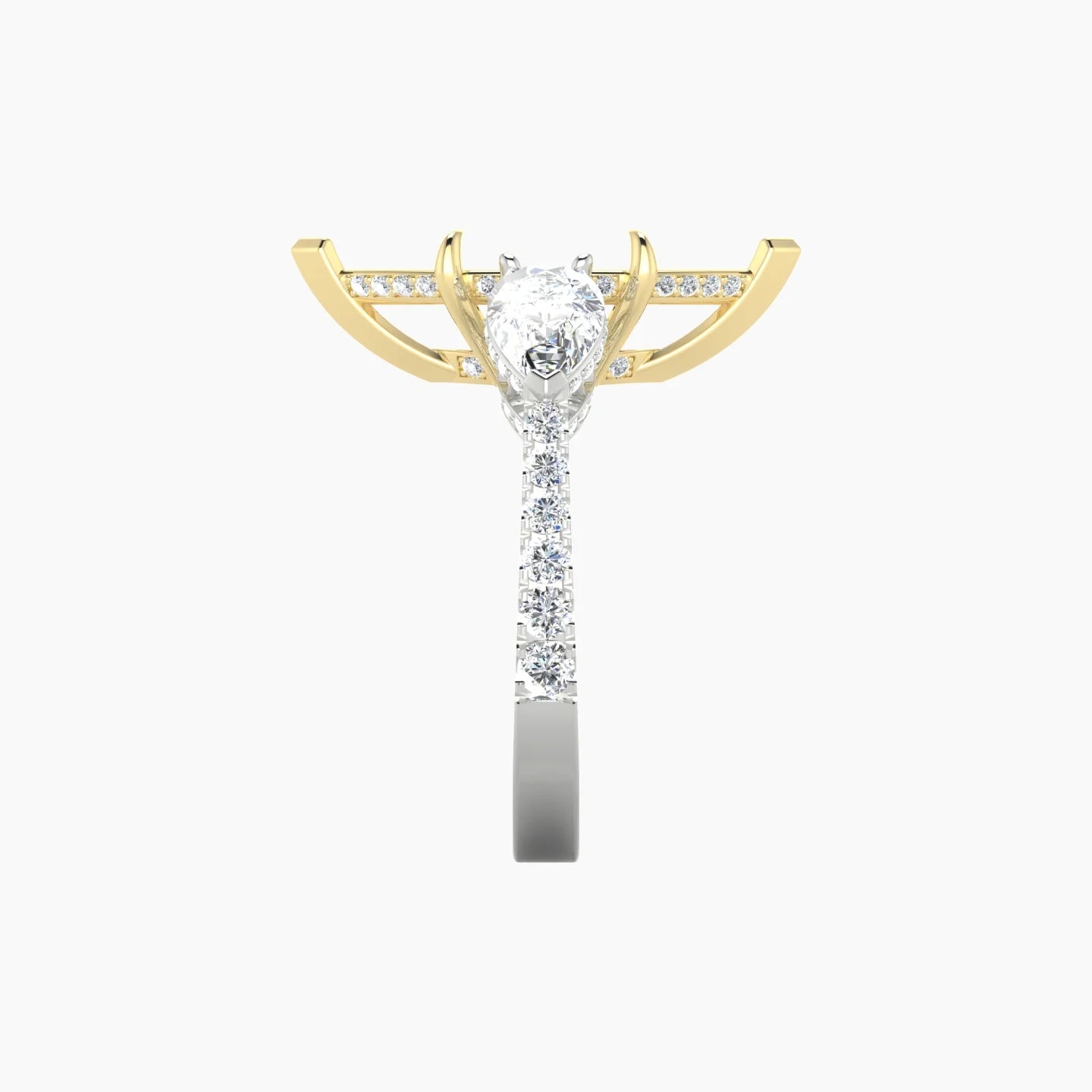 Pear Trilogy with Reverse Shank | 18k White & Yellow Gold 5-7.99 ct Marquise Cut Ring Setting
