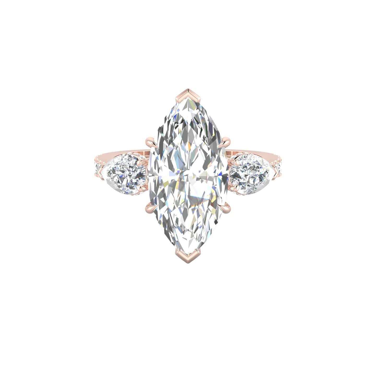 Pear Trilogy with Reverse Shank | 18k Rose Gold 5 ct Marquise Cut Ring
