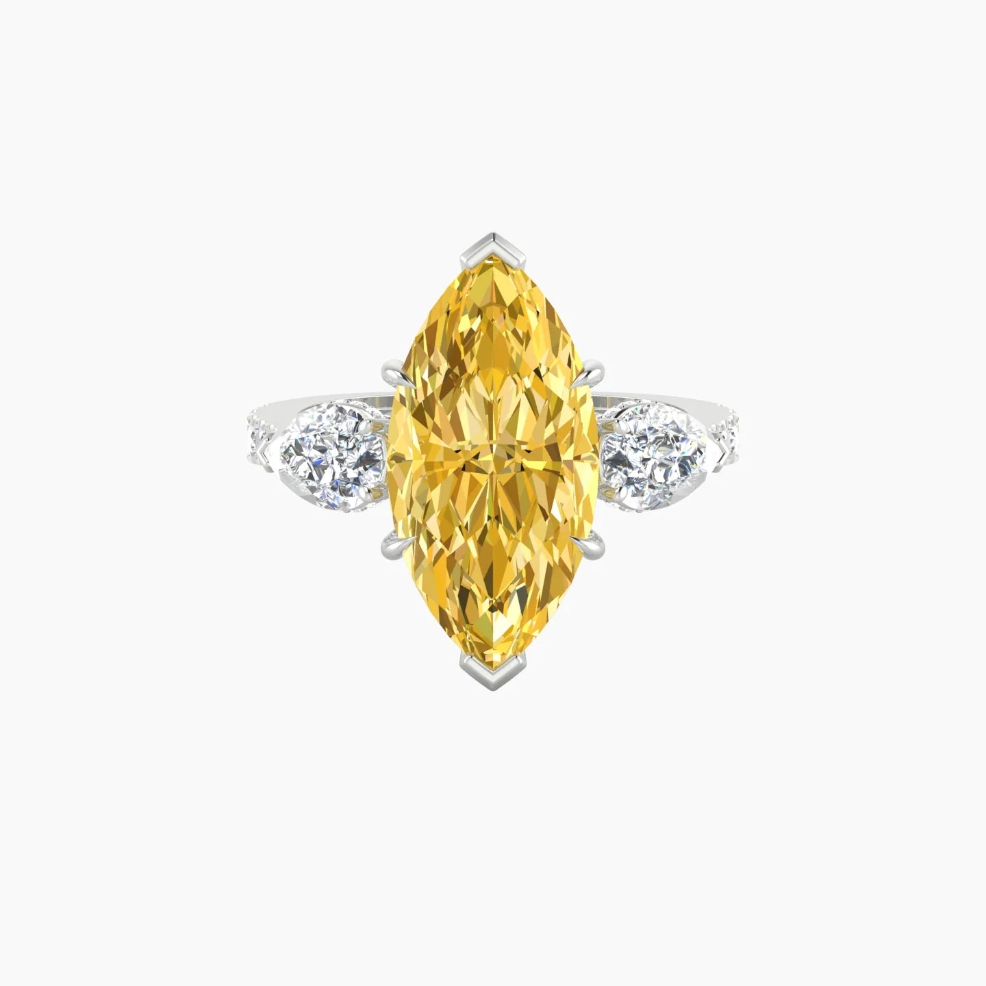 Pear Trilogy with Reverse Shank | 18k White Gold 5 ct Marquise Cut Ring