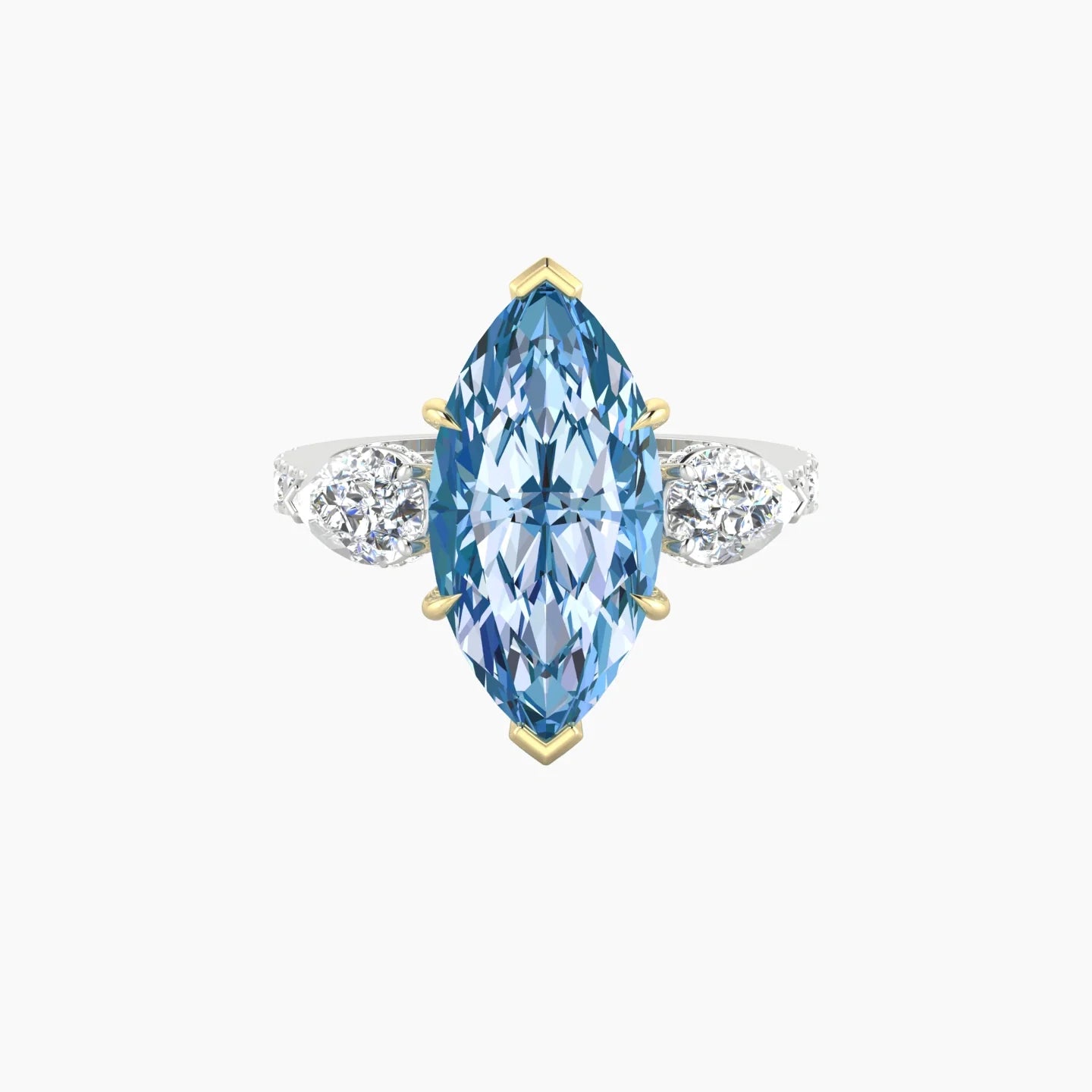 Pear Trilogy with Reverse Shank | 18k White & Yellow Gold 5 ct Marquise Cut Ring