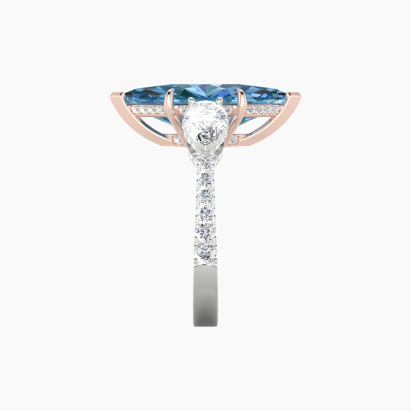 Pear Trilogy with Reverse Shank | 18k White & Rose Gold 5 ct Marquise Cut Ring