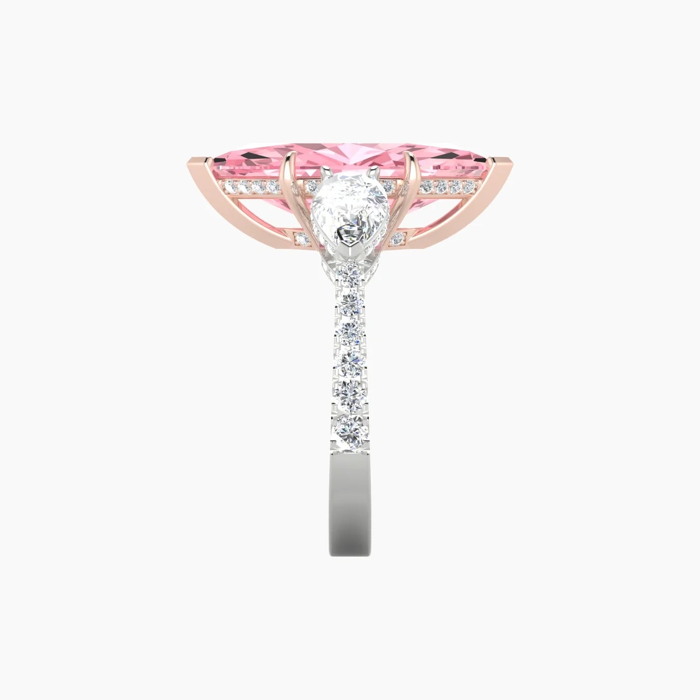 Pear Trilogy with Reverse Shank | 18k White & Rose Gold 5 ct Marquise Cut Ring