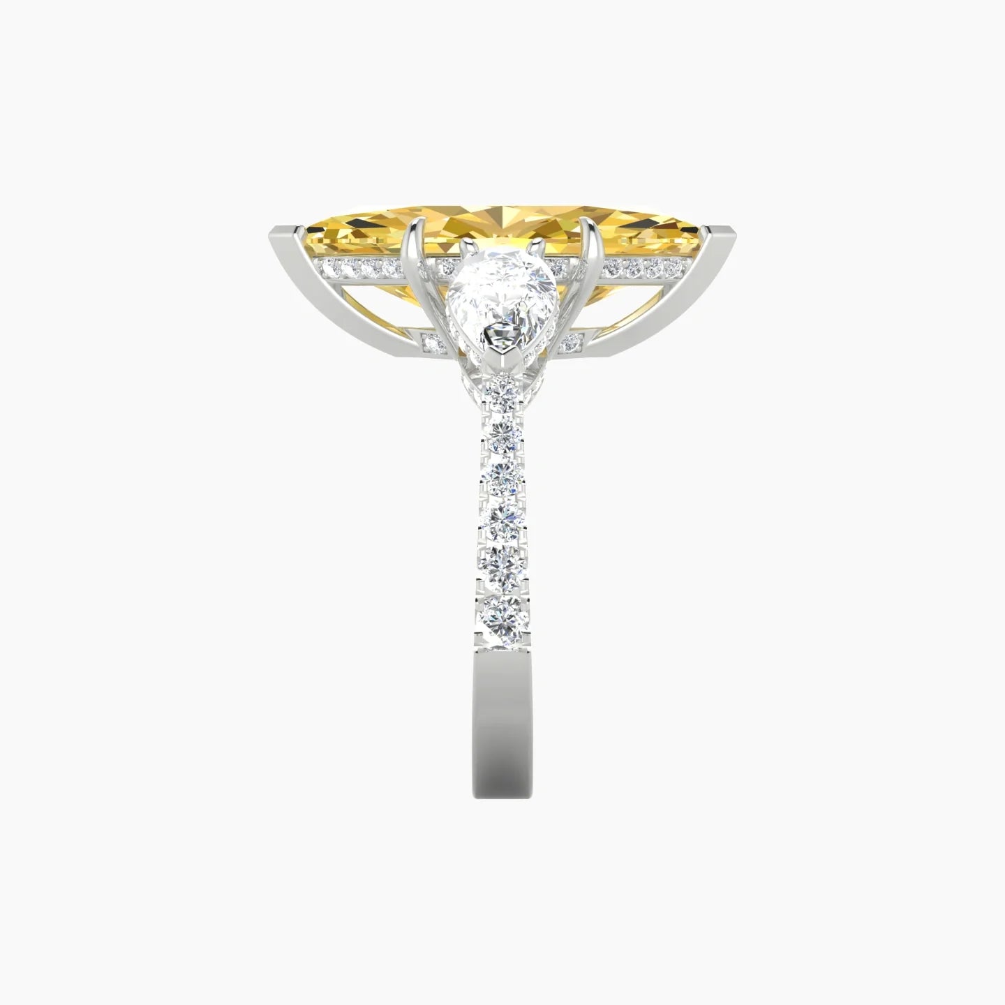 Pear Trilogy with Reverse Shank | 18k White Gold 5 ct Marquise Cut Ring