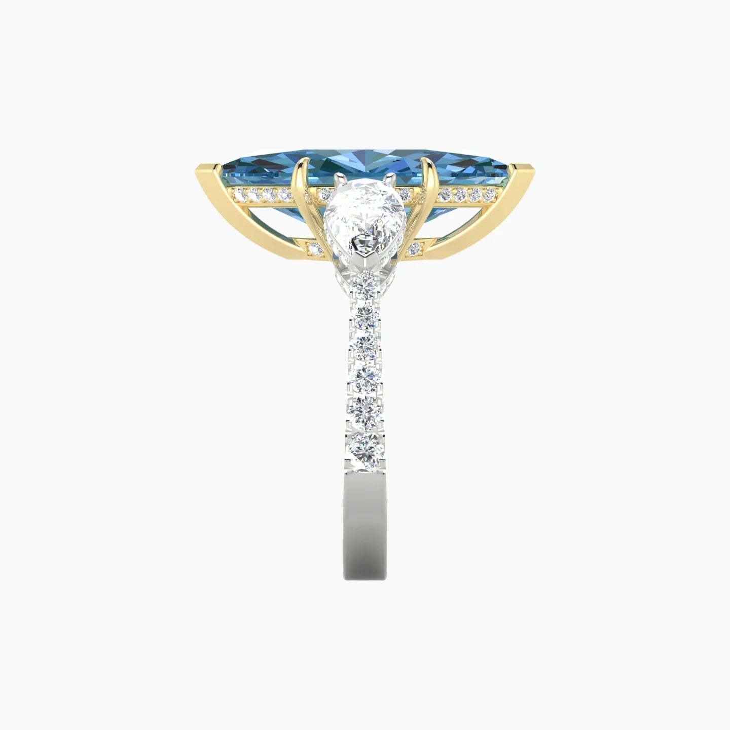 Pear Trilogy with Reverse Shank | 18k White & Yellow Gold 5 ct Marquise Cut Ring
