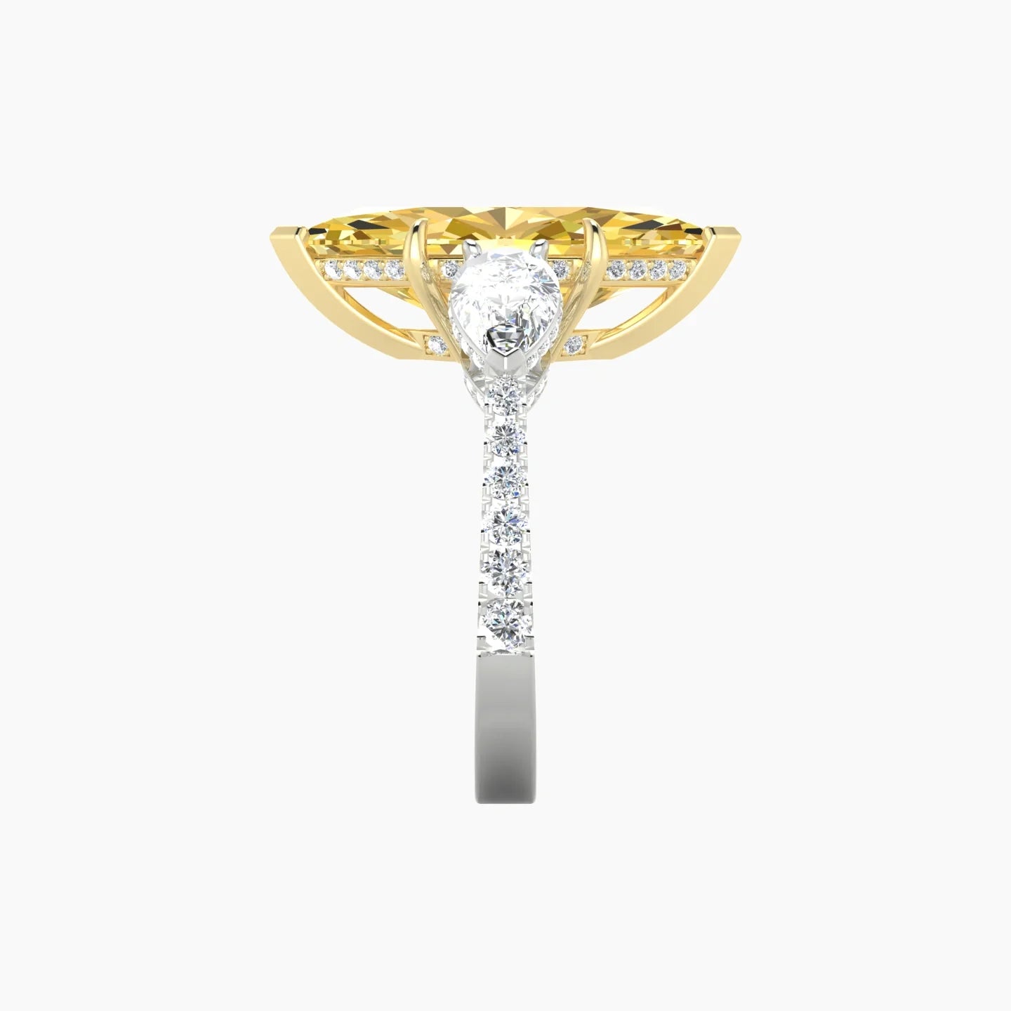 Pear Trilogy with Reverse Shank | 18k White & Yellow Gold 5 ct Marquise Cut Ring
