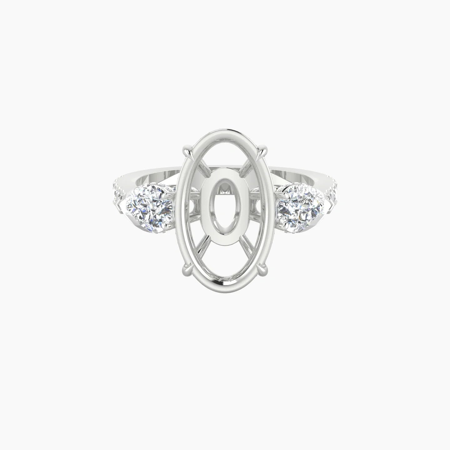 Pear Trilogy with Reverse Shank | 18k White Gold 5-7.99 ct Oval Cut Ring Setting