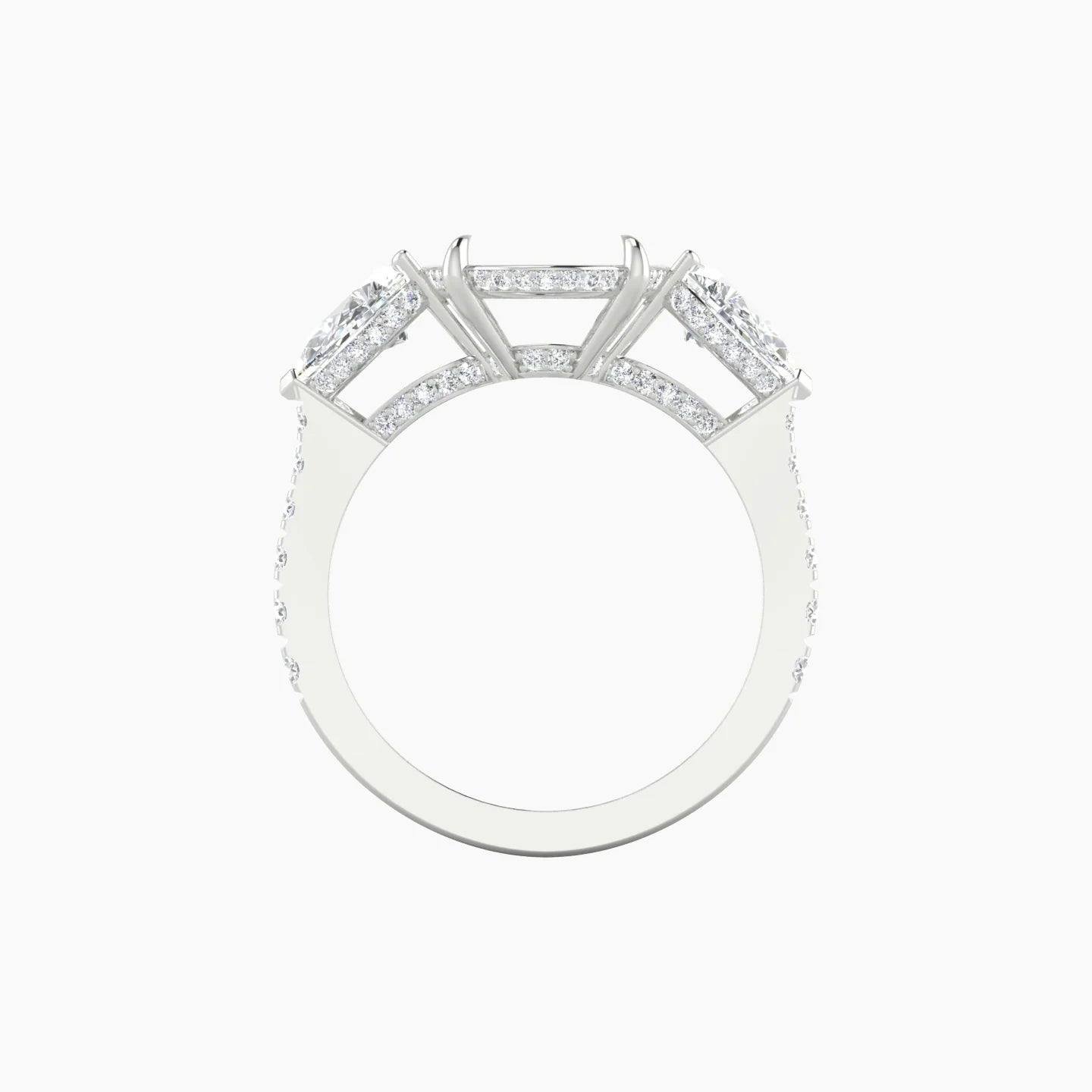 Pear Trilogy with Reverse Shank | 18k White Gold 5-7.99 ct Oval Cut Ring Setting