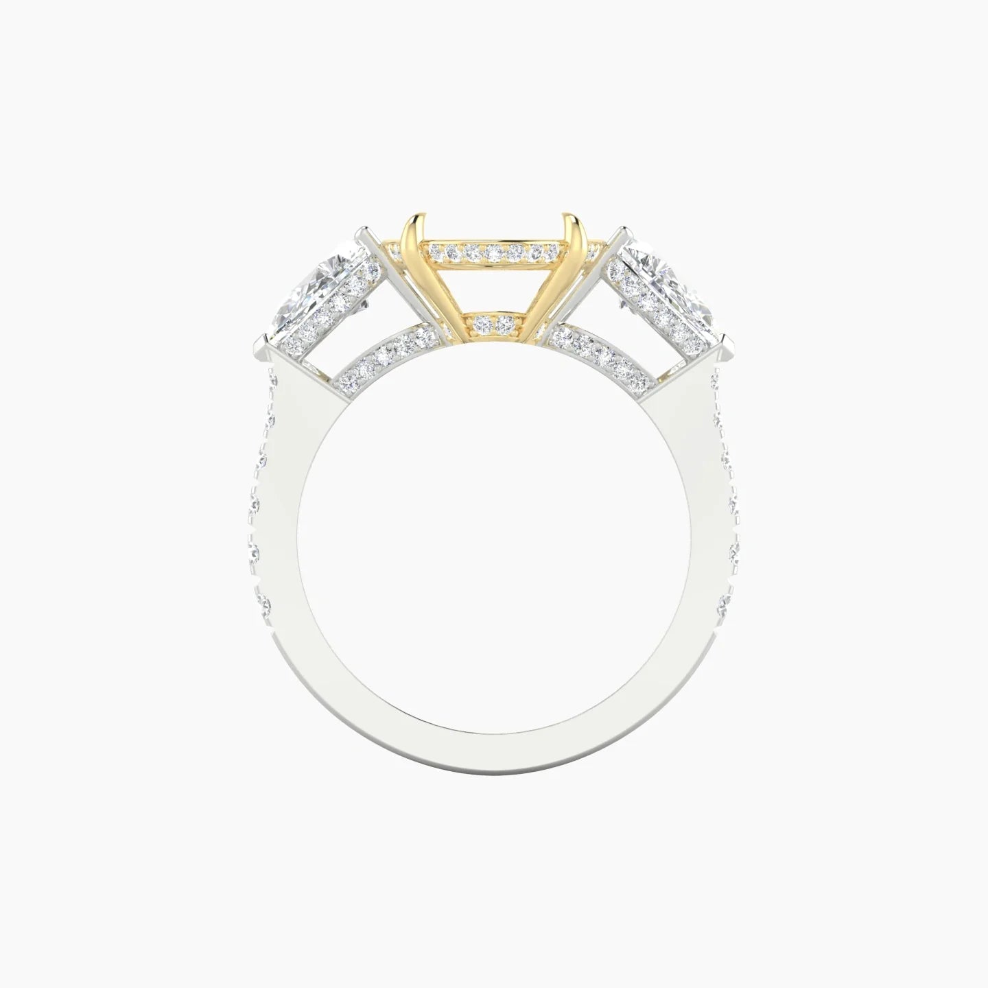 Pear Trilogy with Reverse Shank | 18k White & Yellow Gold 5-7.99 ct Oval Cut Ring Setting
