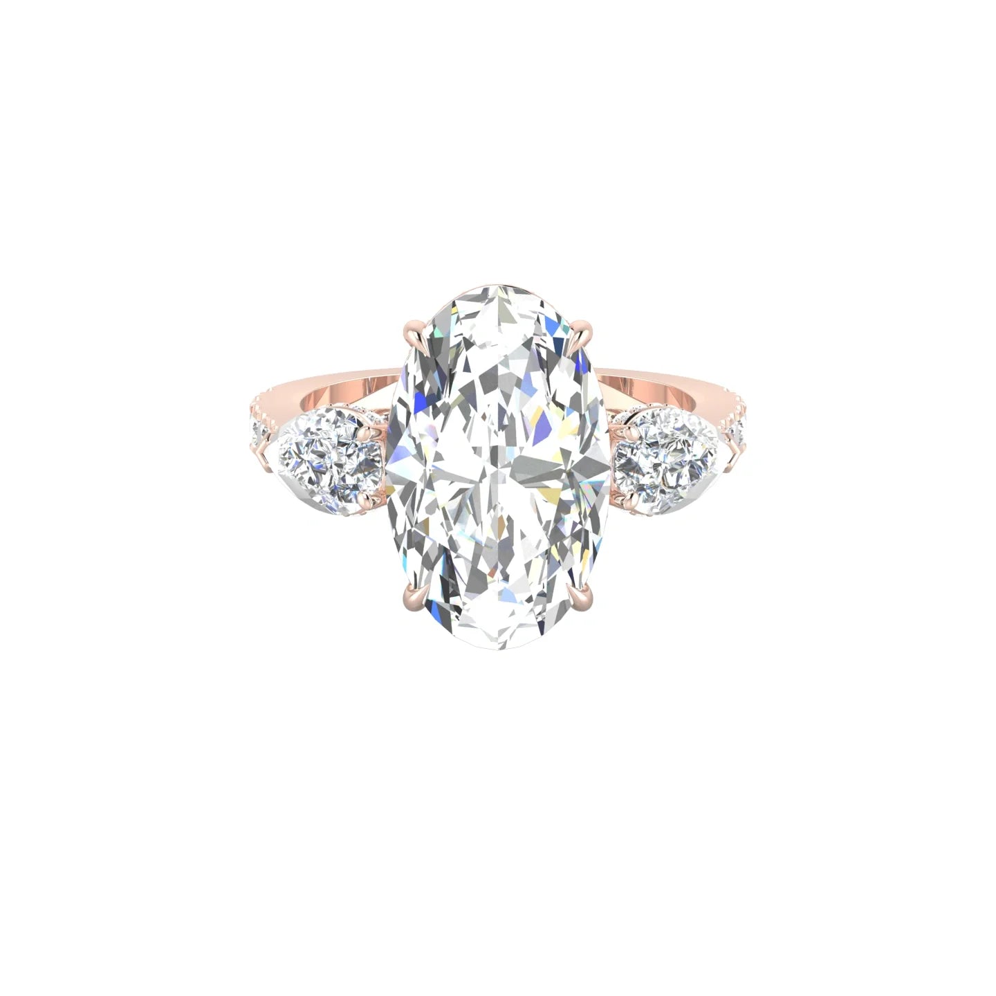 Pear Trilogy with Reverse Shank | 18k Rose Gold 5 ct Oval Cut Ring