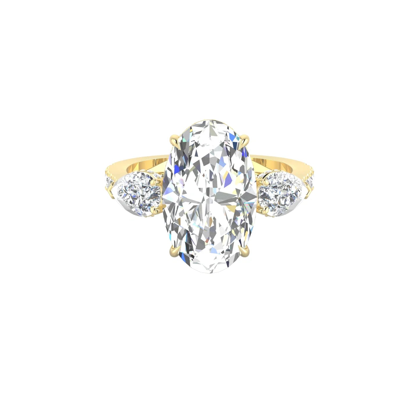 Pear Trilogy with Reverse Shank | 18k Yellow Gold 5 ct Oval Cut Ring