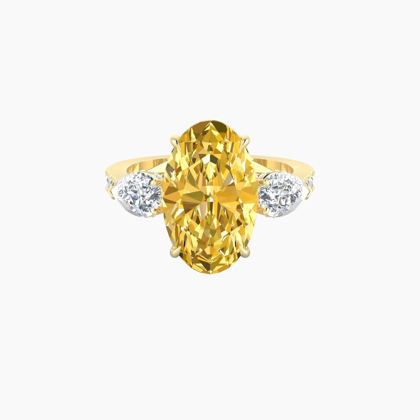 Pear Trilogy with Reverse Shank | 18k Yellow Gold 5 ct Oval Cut Ring