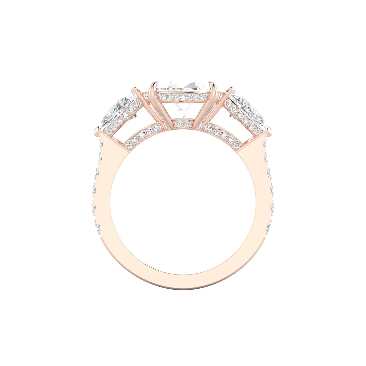 Pear Trilogy with Reverse Shank | 18k Rose Gold 5 ct Oval Cut Ring