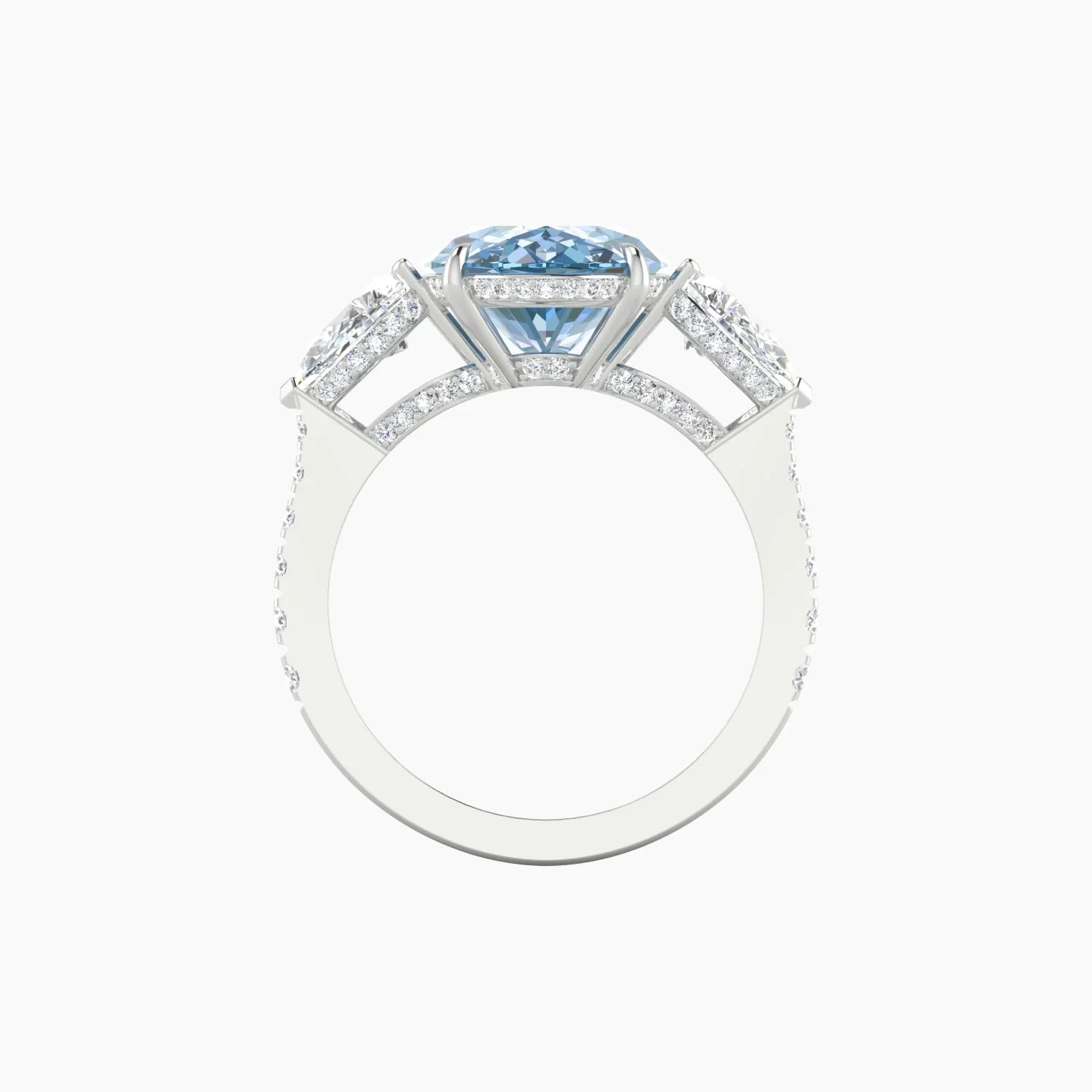 Pear Trilogy with Reverse Shank | 18k White Gold 5 ct Oval Cut Ring