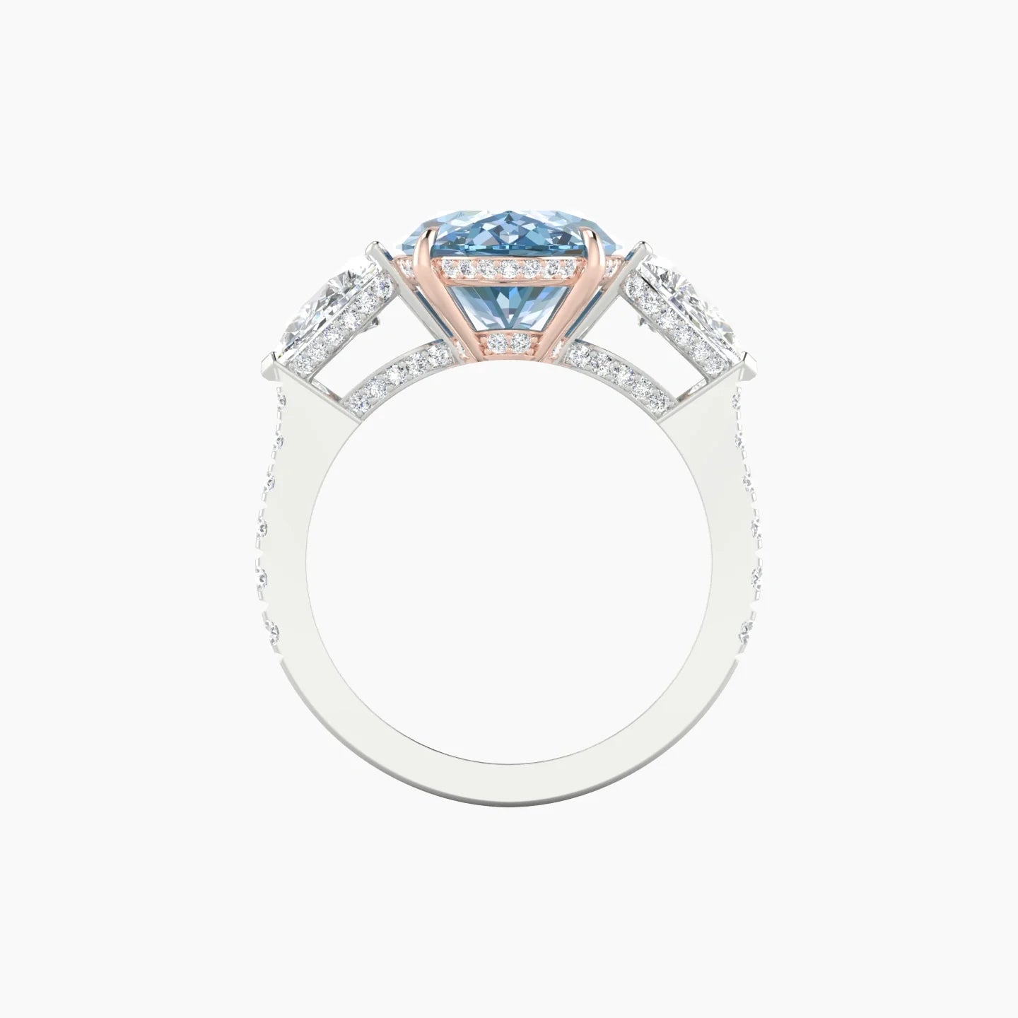 Pear Trilogy with Reverse Shank | 18k White & Rose Gold 5 ct Oval Cut Ring