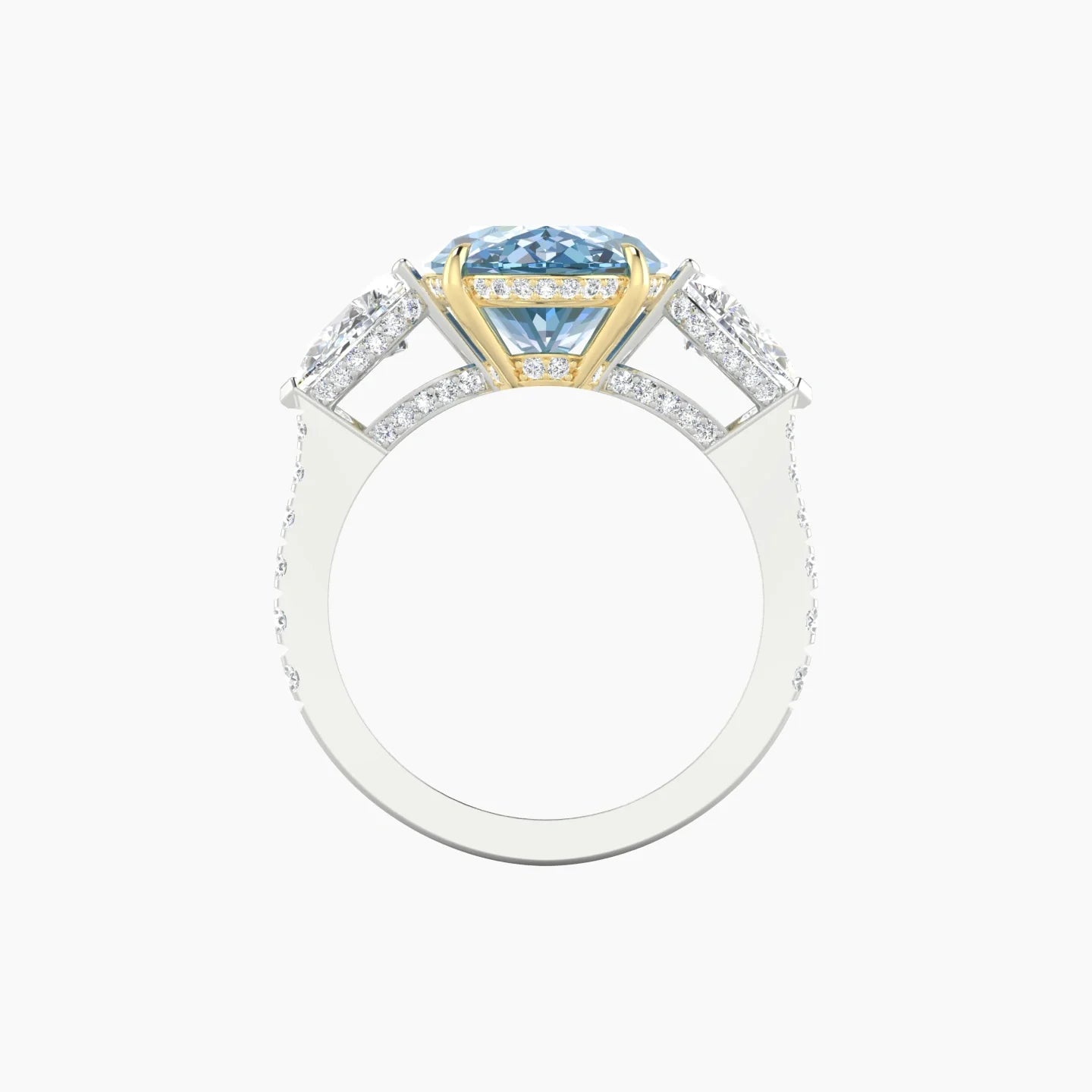 Pear Trilogy with Reverse Shank | 18k White & Yellow Gold 5 ct Oval Cut Ring